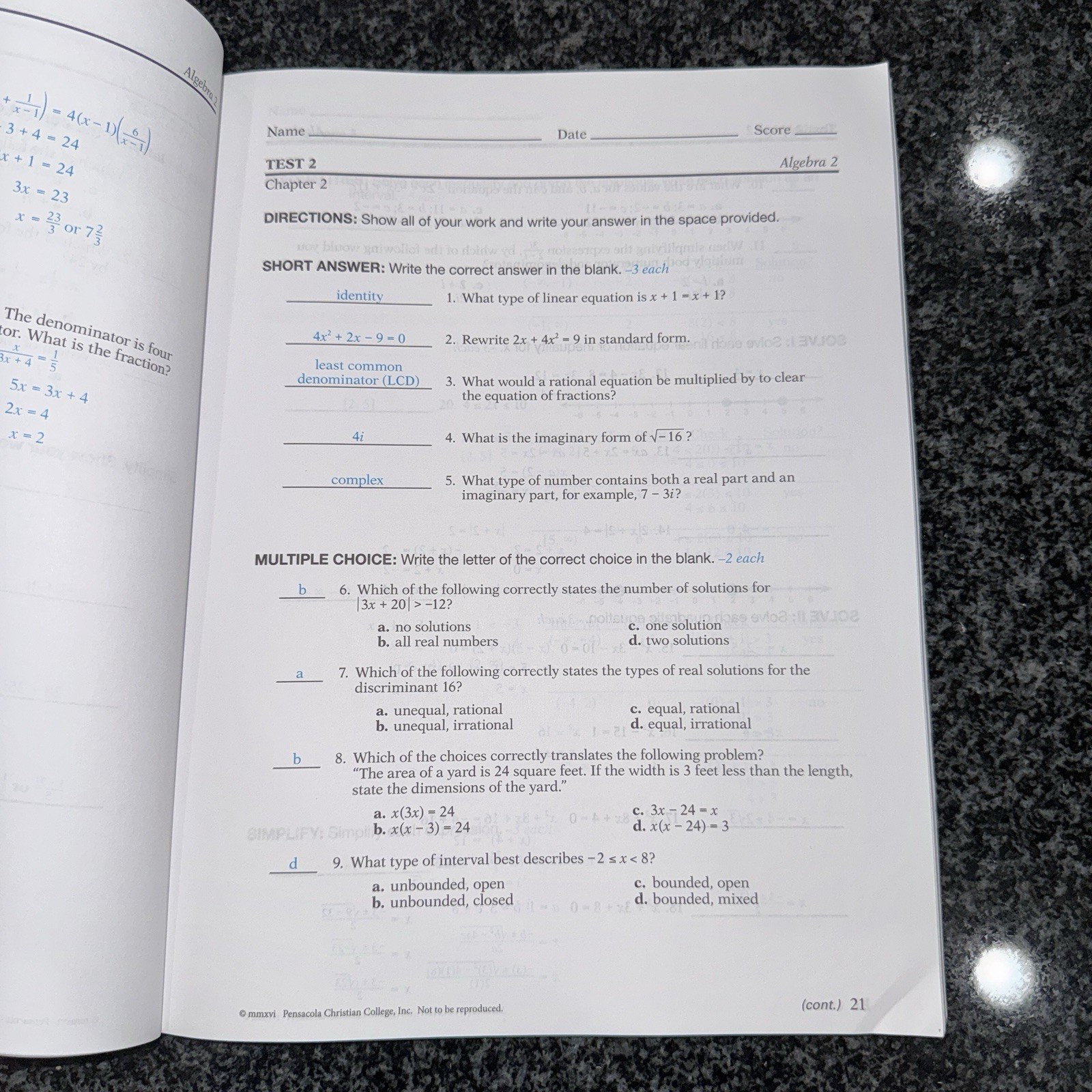 Abeka Algebra 2 Book Set Textbook Student Teacher Solution Quiz Test Manual