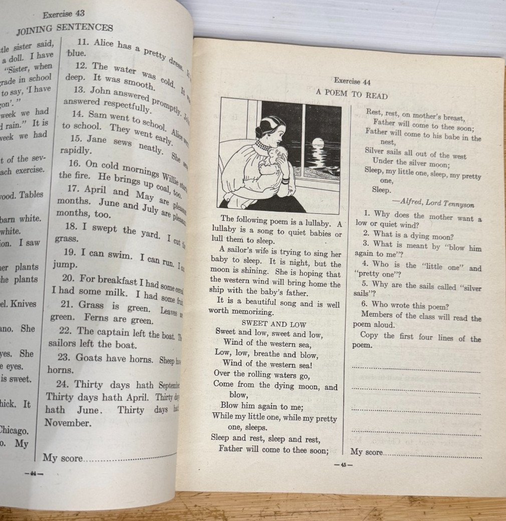 Webster Language 1936 Combined Workbook & Textbook for 3rd Grade Hartzog & Ernst