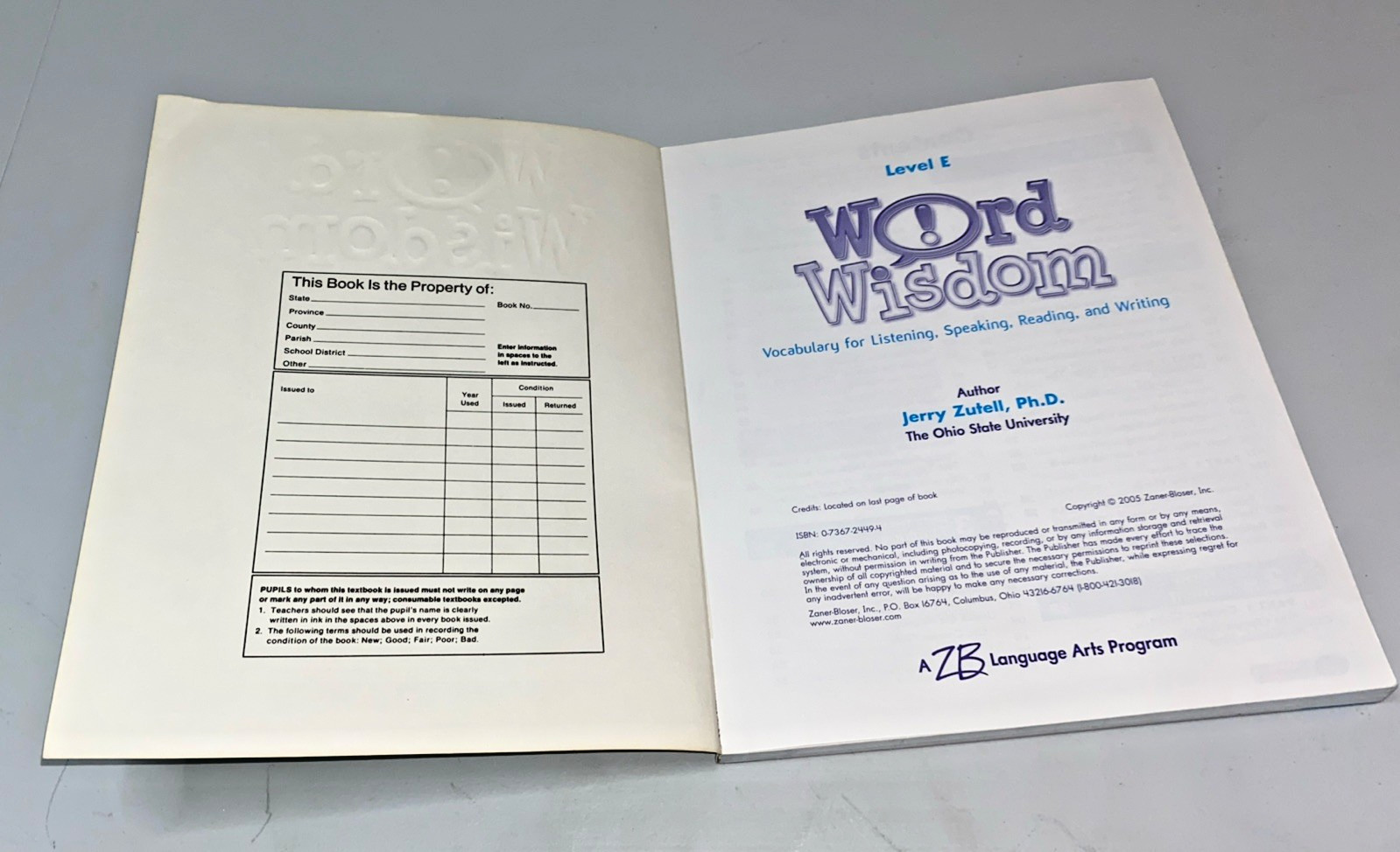 Word Wisdom Level E Vocabulary Textbook 2005 Jerry Zutell Zaner-Bloser