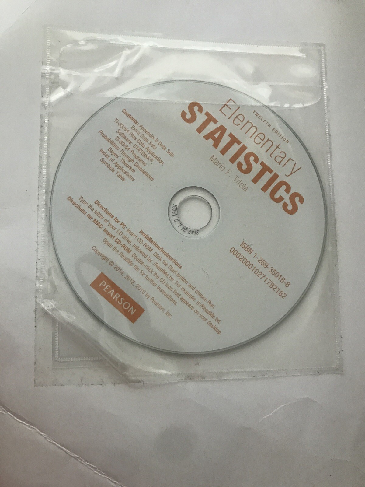 Elementary Statistics: 2nd Custom Edition for Alamance Mario F. Triola with CD