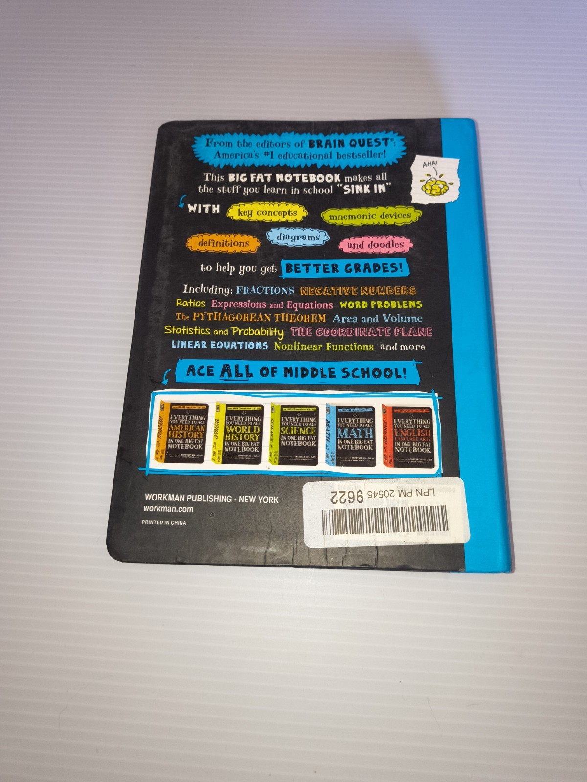 Workman Publishing Big Fat Notebook Ace Math Middle School Study Guide Book 2016