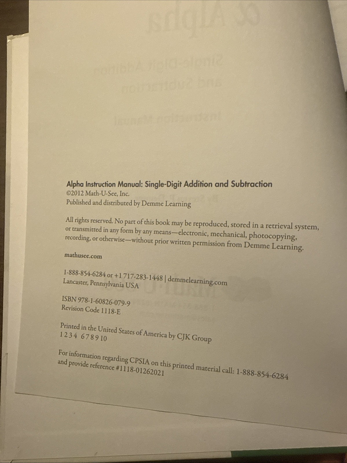 Math-U-See Alpha Instruction Manual: Single-Digit Addition & Subtraction B5