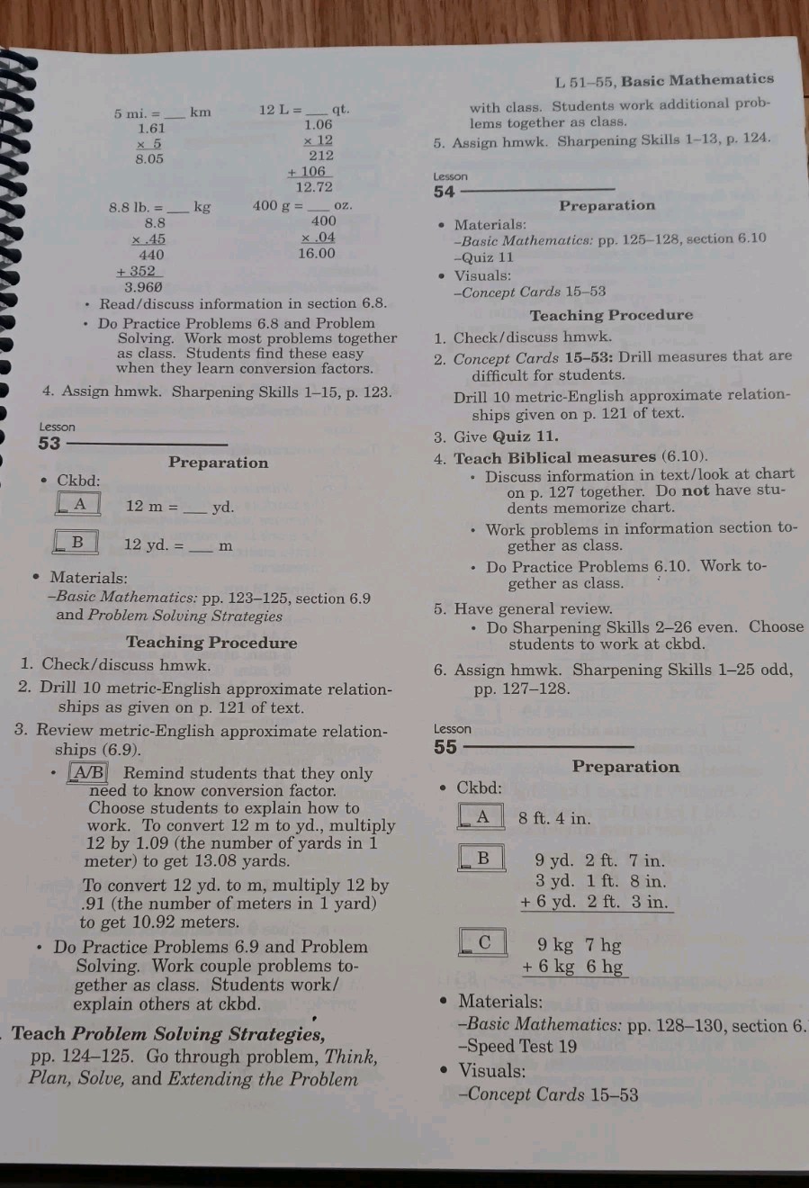 Abeka Basic 7th Grade Mathematics 4th Edition Work Text Teacher Key Quizzes Test
