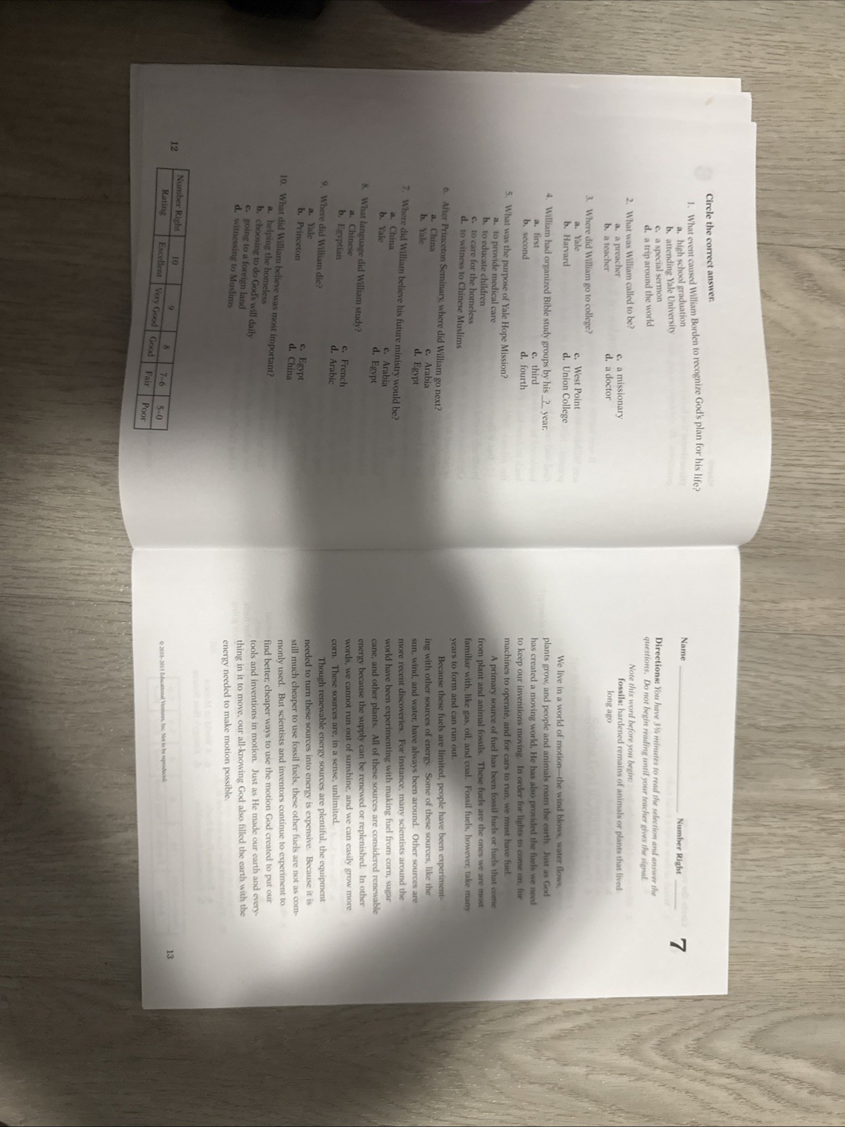 Reading Comprehension Skill Sheets 6 Abeka
