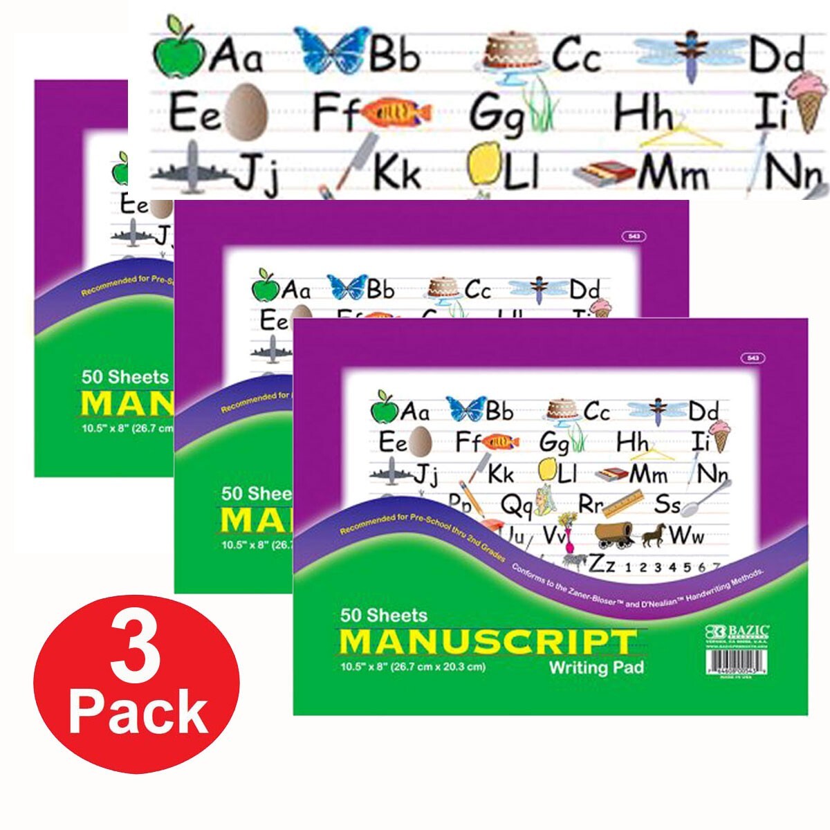 3 Practice Numbers Manuscript Printing Alphabet Hand Writing Workbook Pad 4-Kids