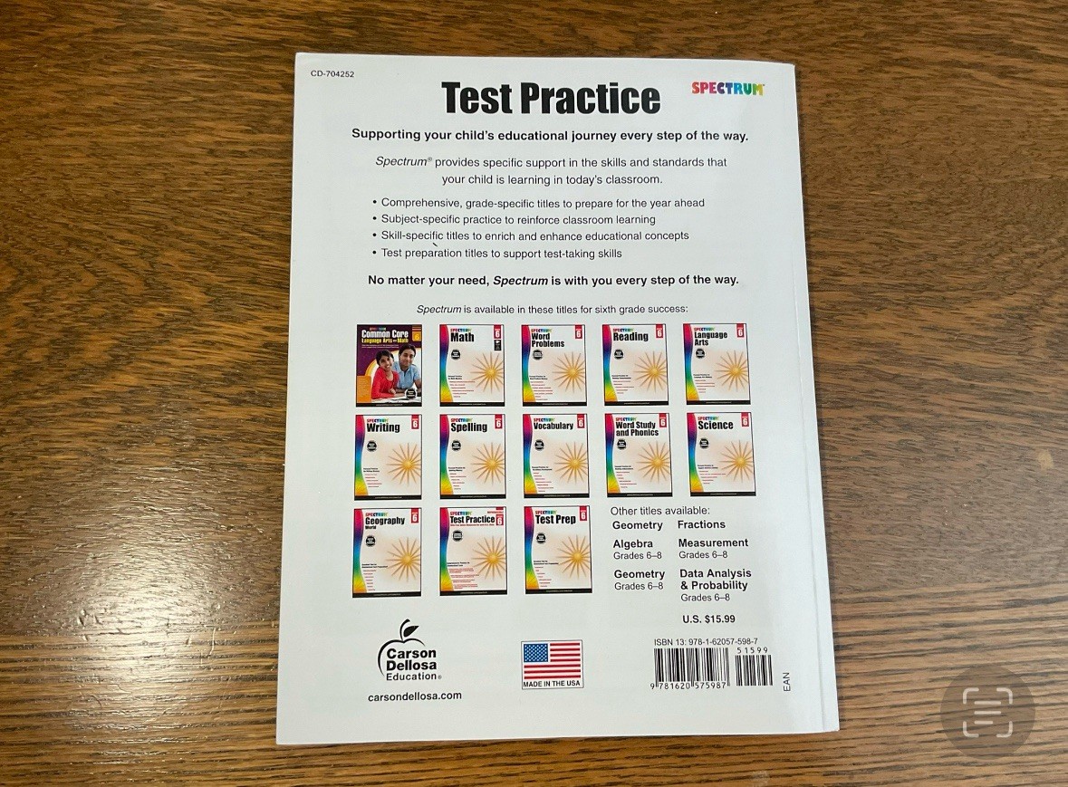 ☀️Spectrum Test Practice Grade 6