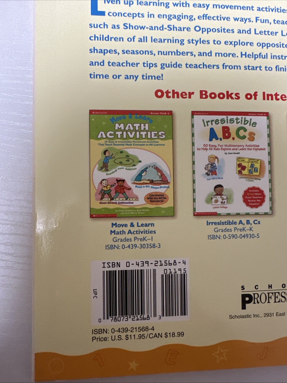 Move & Learn Early Concepts by Beth Lipton Scholastic PreK–1 Activity Book -Used