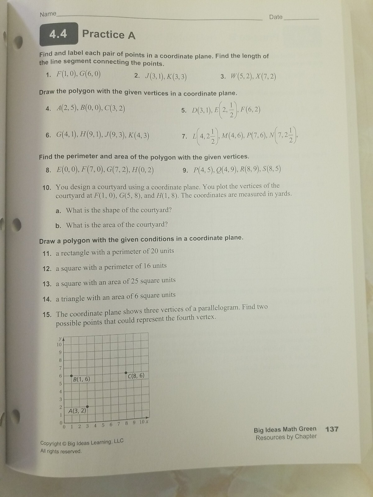 BIG IDEAS MATH: RESOURCES BY CHAPTER GREEN/COURSE 1 By Holt Mcdougal **Mint**