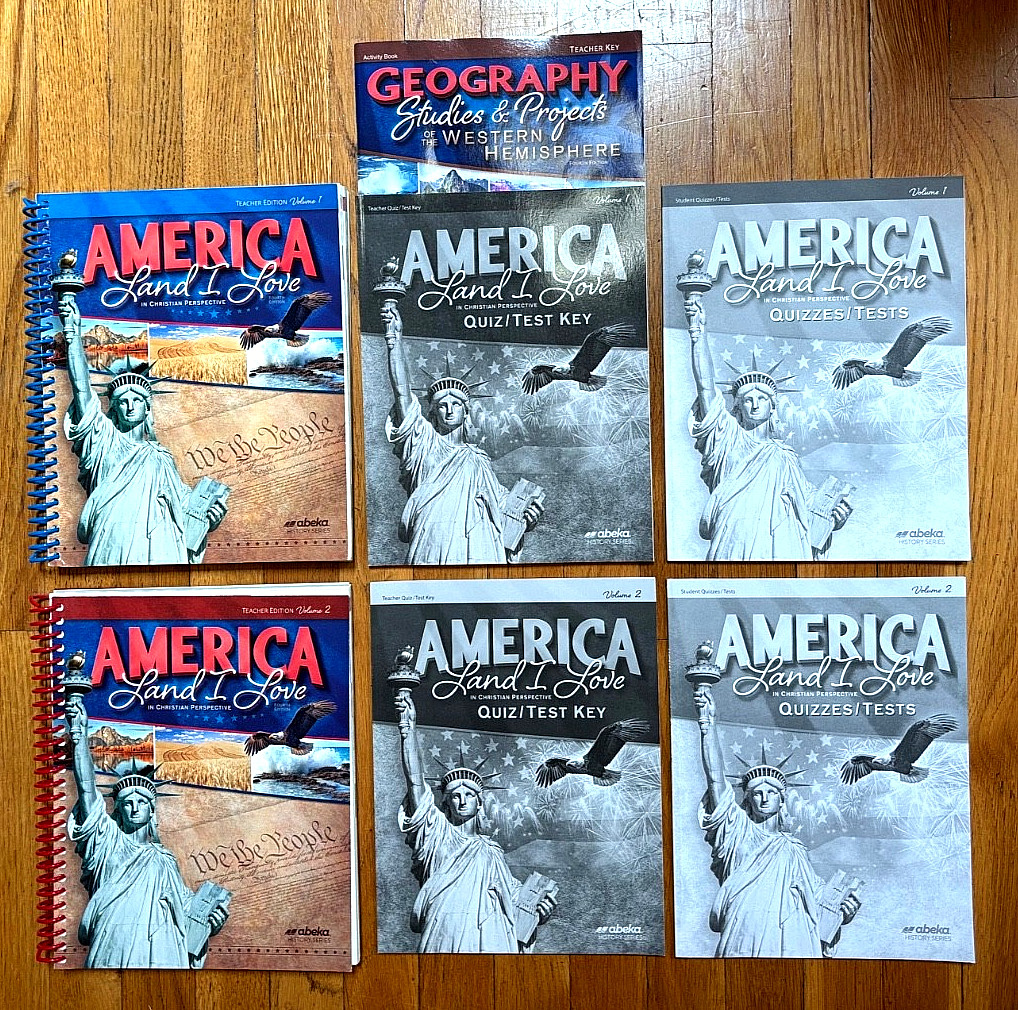 ABEKA AMERICA LAND I LOVE TEACHER EDITION, TEACHER, STUDENT QUIZ/TESTS VOL 1 & 2