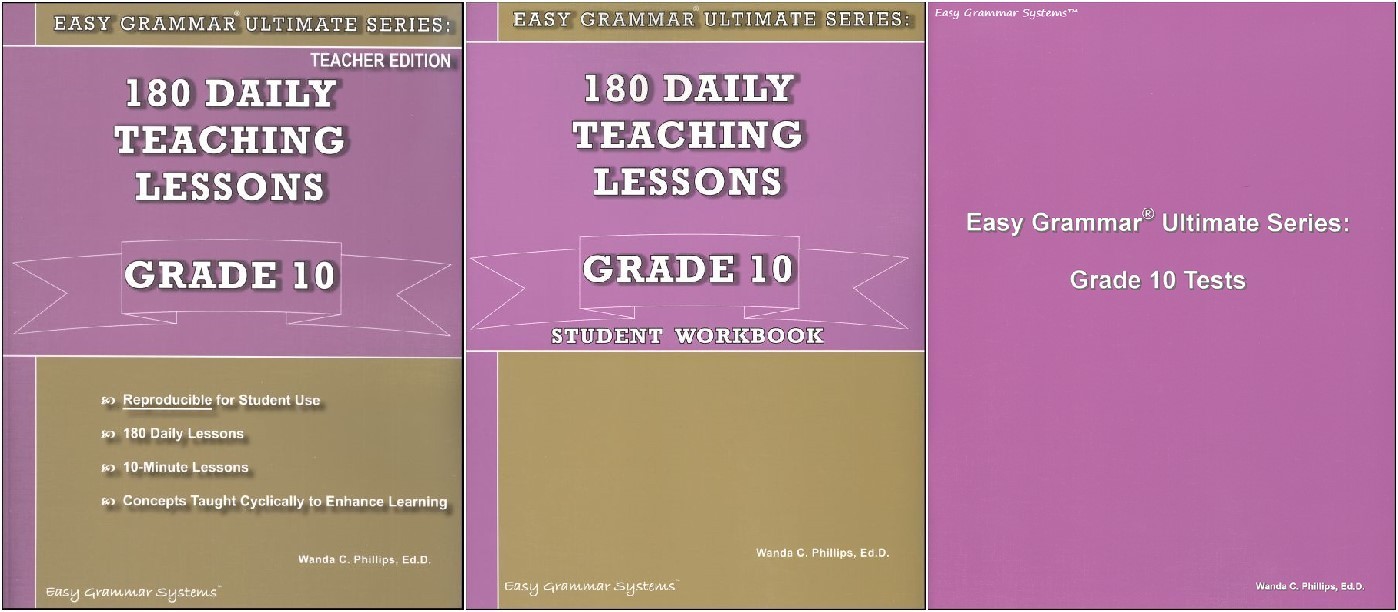 Easy Grammar Ultimate Series: 180 Daily Grade 10 SET of 3-Workbook, Tests, TE
