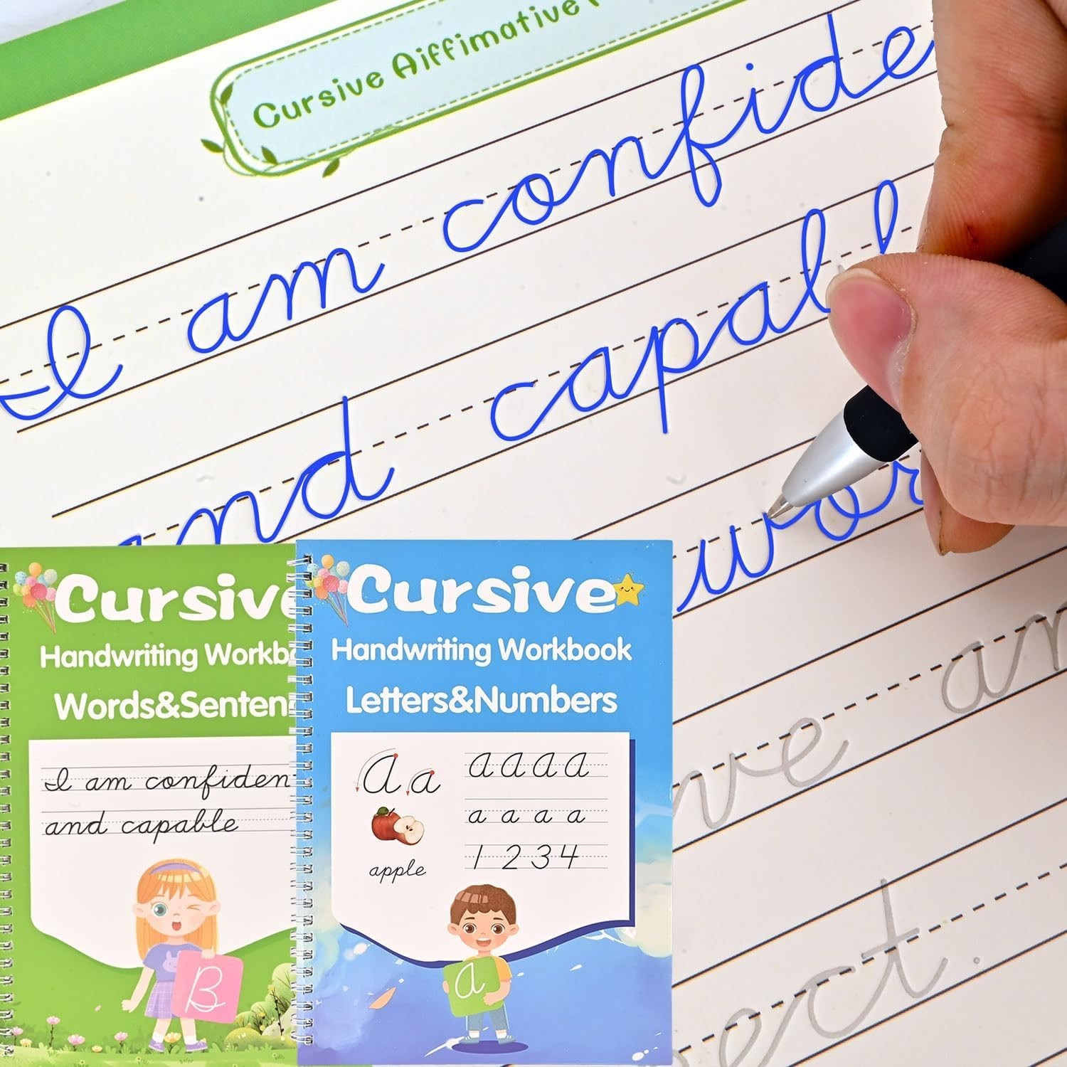 2 Pack Grooved Cursive Handwriting Workbook for Kids – Reusable & Fun Learning