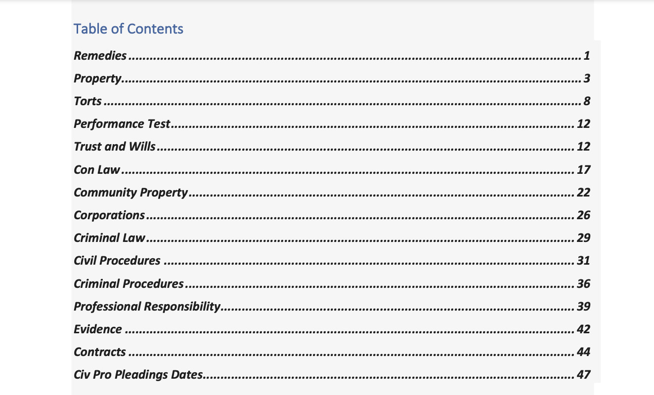 2024 California Bar Exam Outline and Practice Essays from First Time Bar Passer