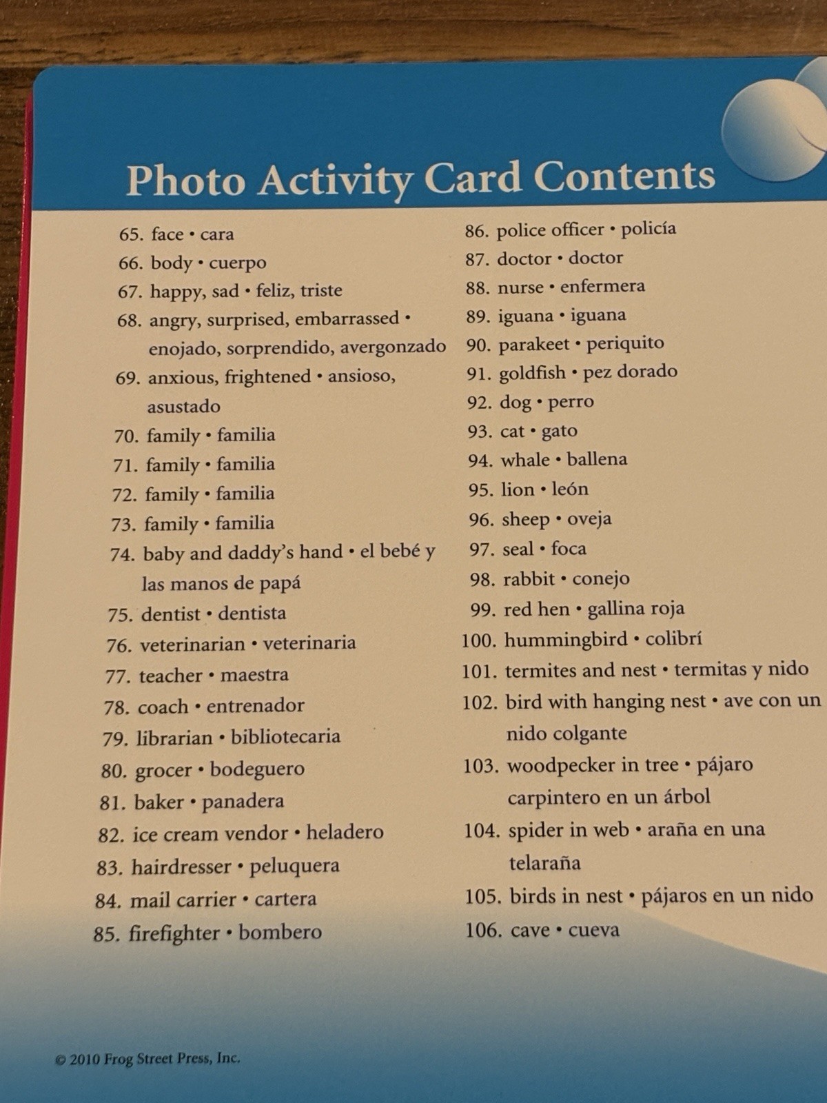 Frog Street Press Pre-K Program Cards Activity Sequence Photo Letter Word Vocab