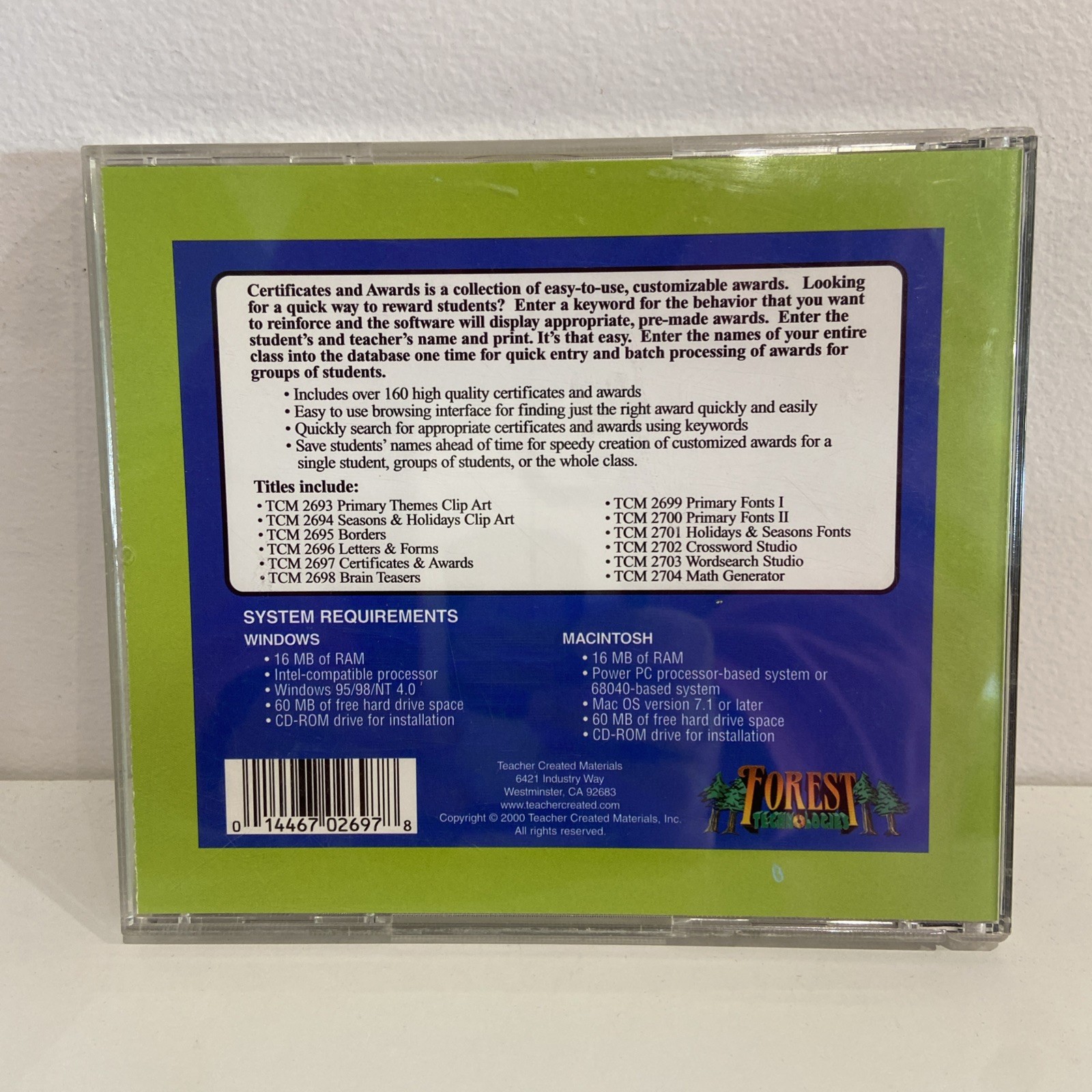 Teacher Created Materials Win/Mac CD Rom Certificates & Awards TCM2697