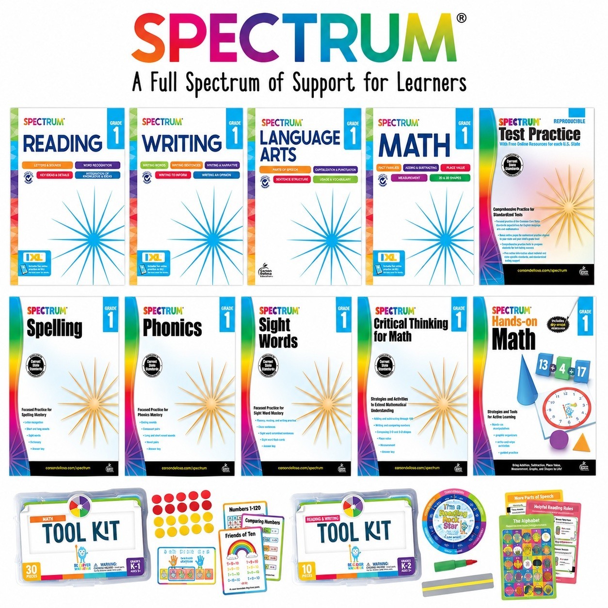 Grade 1 Spectrum Workbook Bundle 10 Subjects Homeschool 1st Curriculum