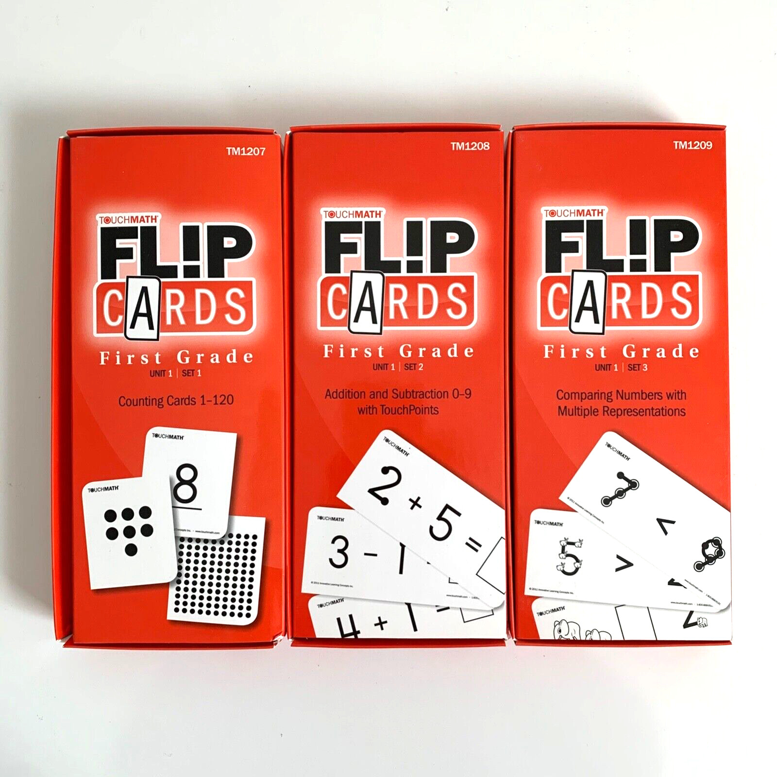 Touch Math Flip Cards First Grade Addition/Subtraction Units 1-4 Set of 11 boxes
