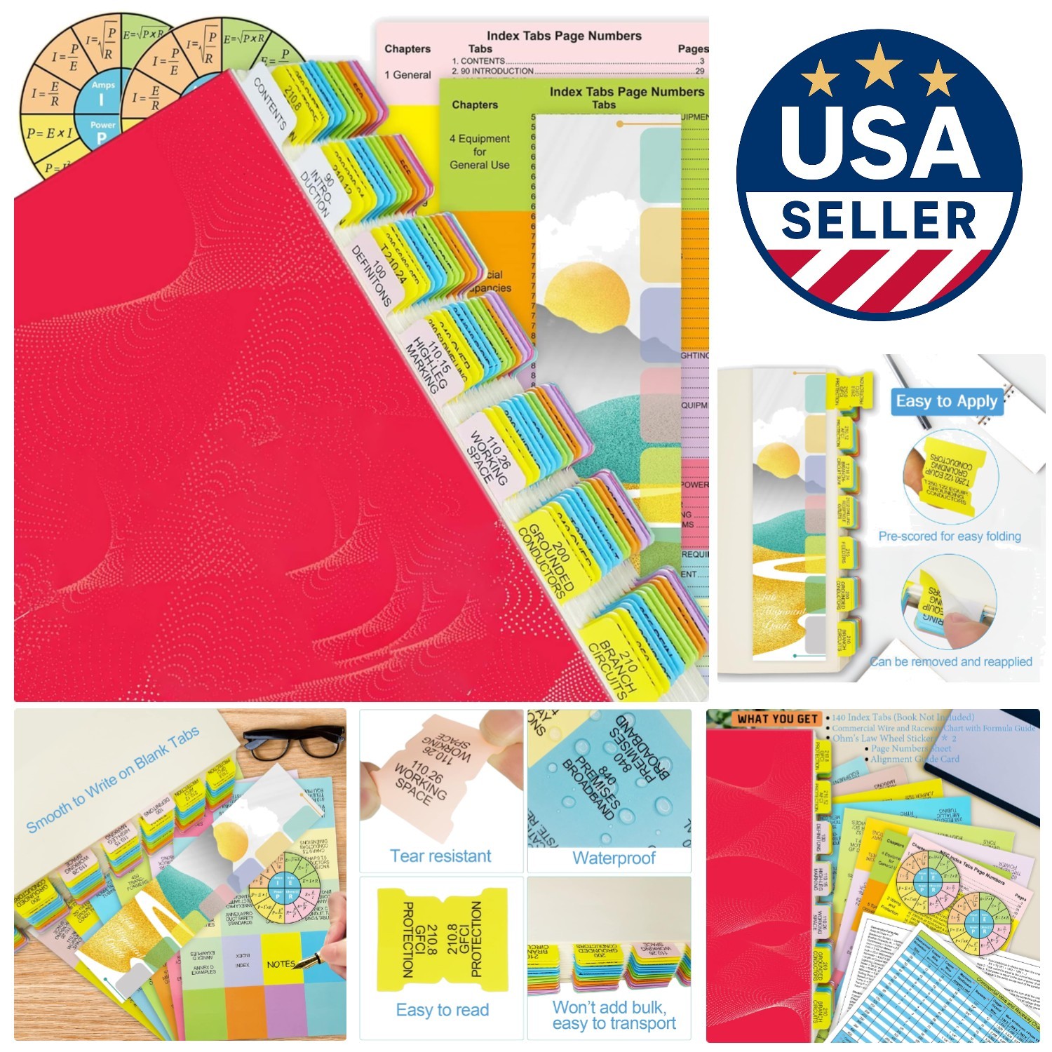 Complete NEC Code Book Index Tab Set – 124 Laminated, Includes Charts & Stickers