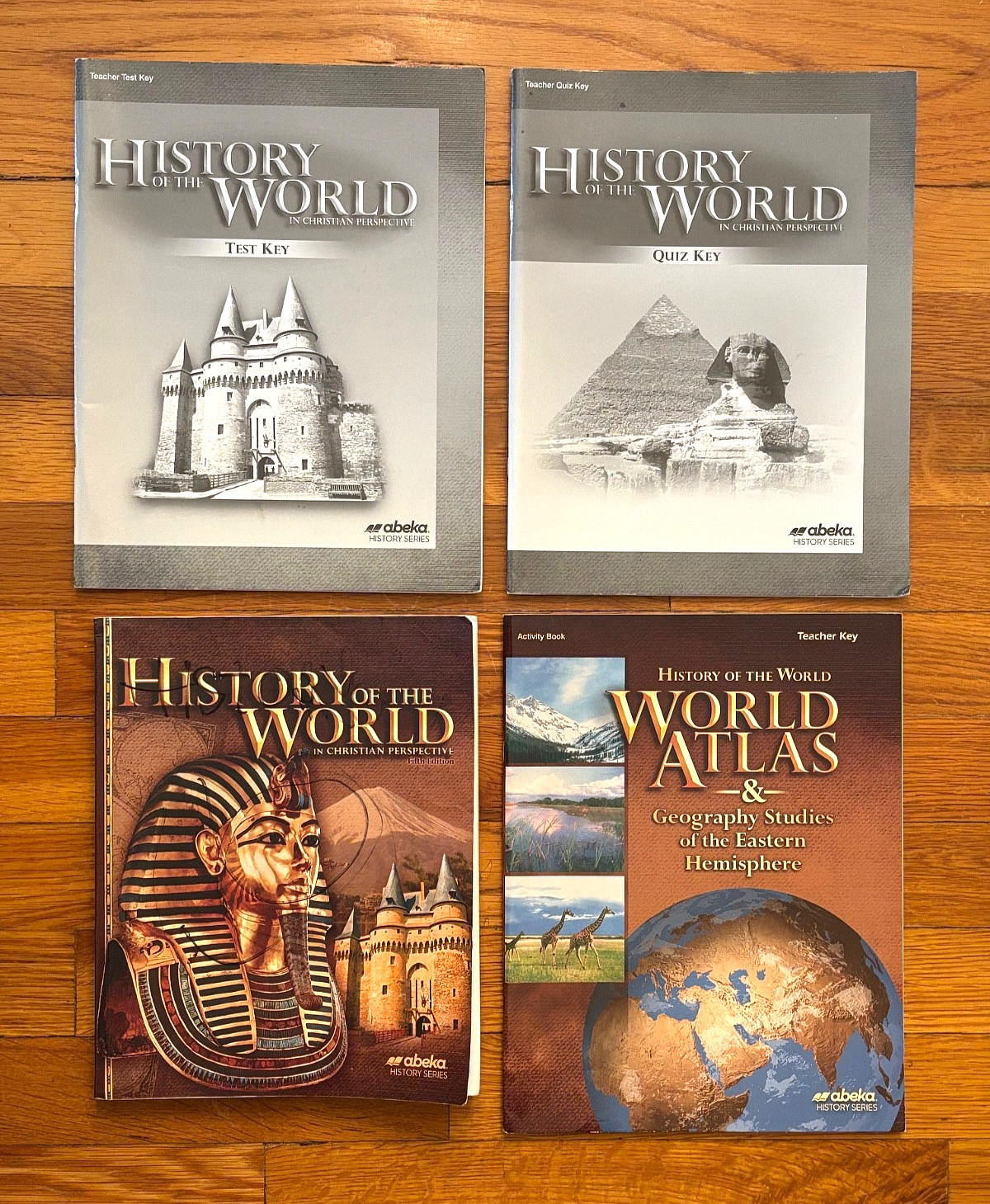 ABEKA HISTORY OF THE WORLD, 5TH EDITIONS STUDENT TEXT, 3 TEACHER KEYS – LOT OF 4