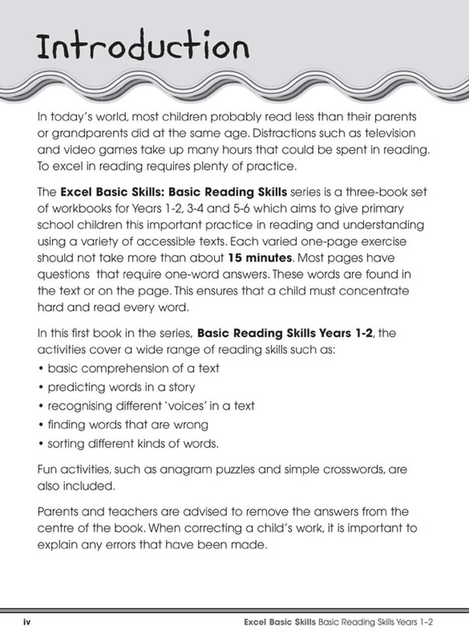 Excel Basic Skills – Basic Reading Skills Years 1 – 2