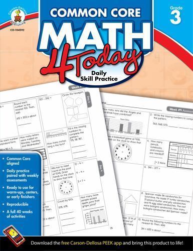 Common Core Math 4 Today, Grade 3 : Daily Skill Practice, Paperback by McCart…