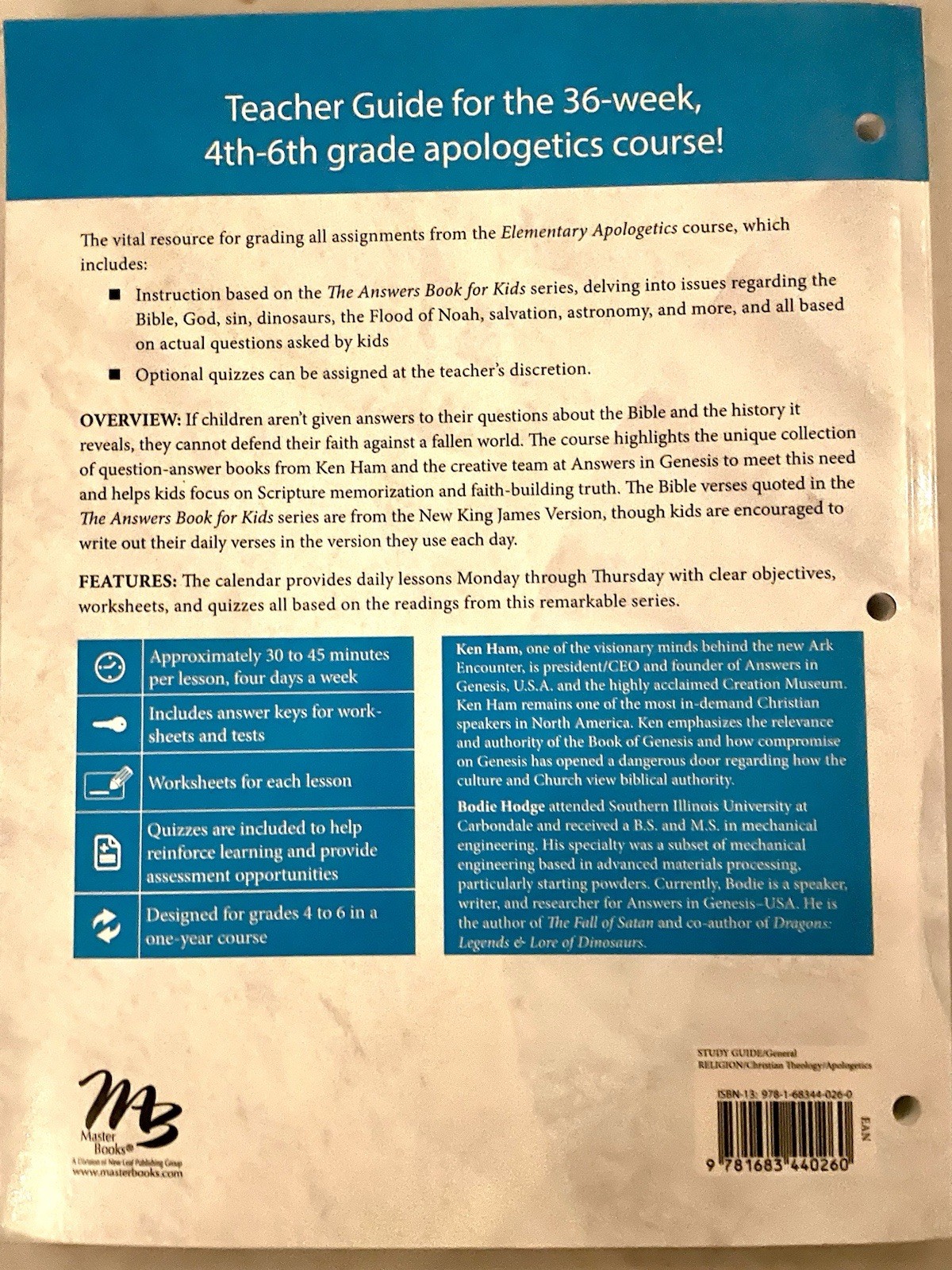 Master Books Elementary Apologetics Teacher Guide Grades 4-6 answers for kids