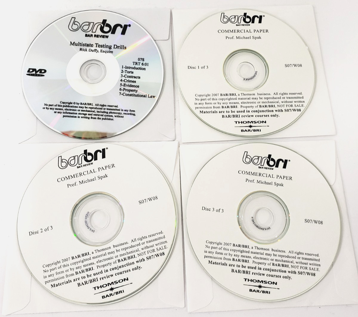 BarBri Bar Exam 2007 Complete Set MBE MEE MPT Books + 4 DVDs Multistate Law Help