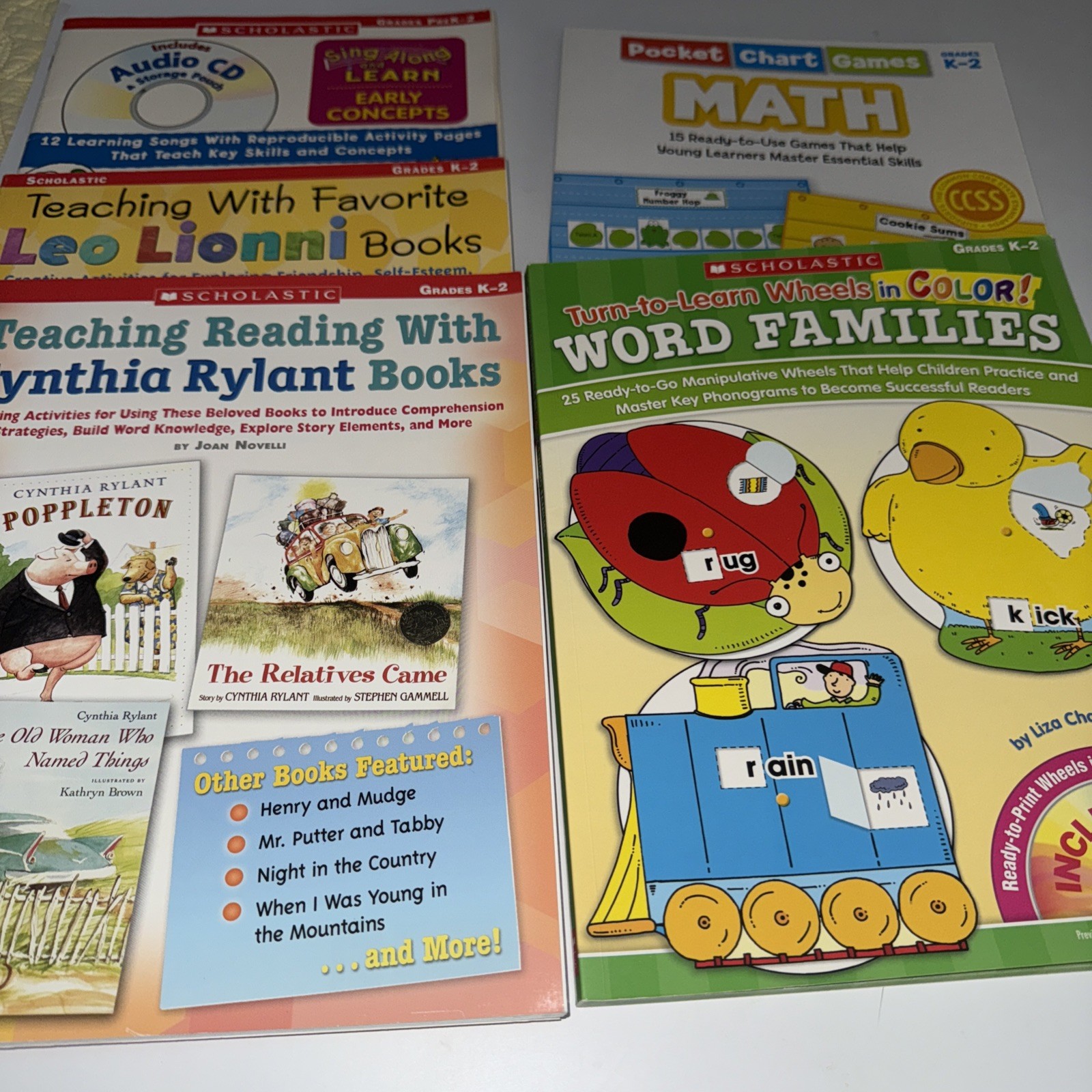 Scholastic Teaching resources Pre-K-2 Literacy & Math Mats & Centers 5 Book Lot