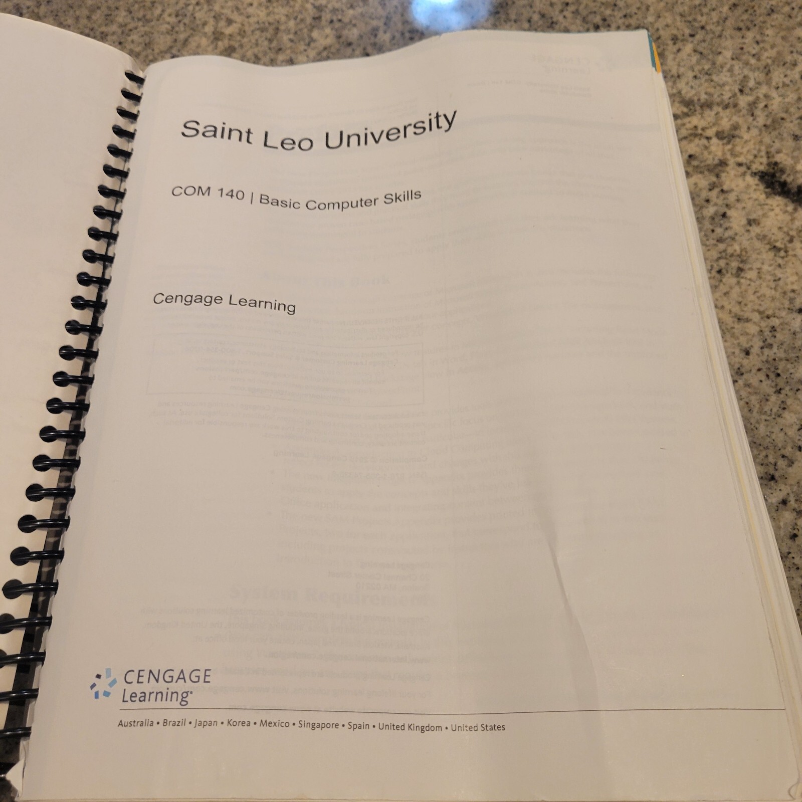 Saint Leo University COM140 Basic Computer Skills Cengage Spiral Workbook