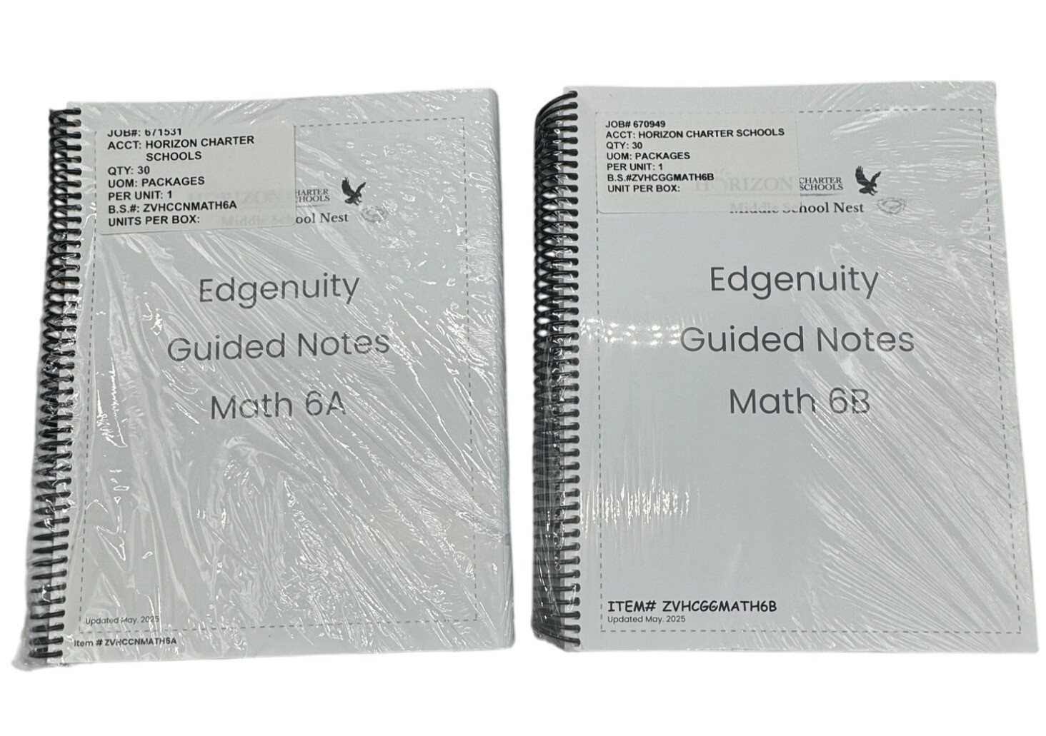 Horizon Charter school Edgenuity Guided Notes Math 6A & 6B Spiral-Bound Set