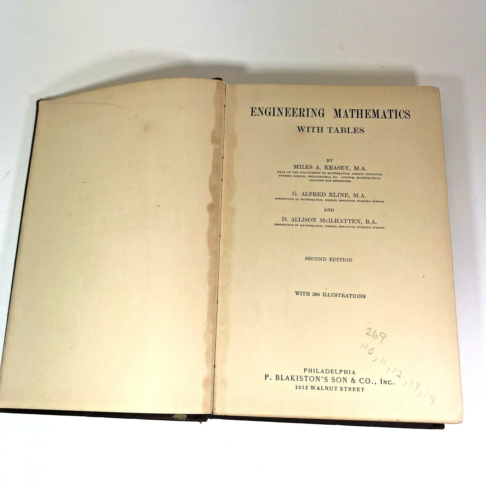 1937 Engineering Mathematics Tables 2nd Ed Illustrated Keasey Kline McIlhatten