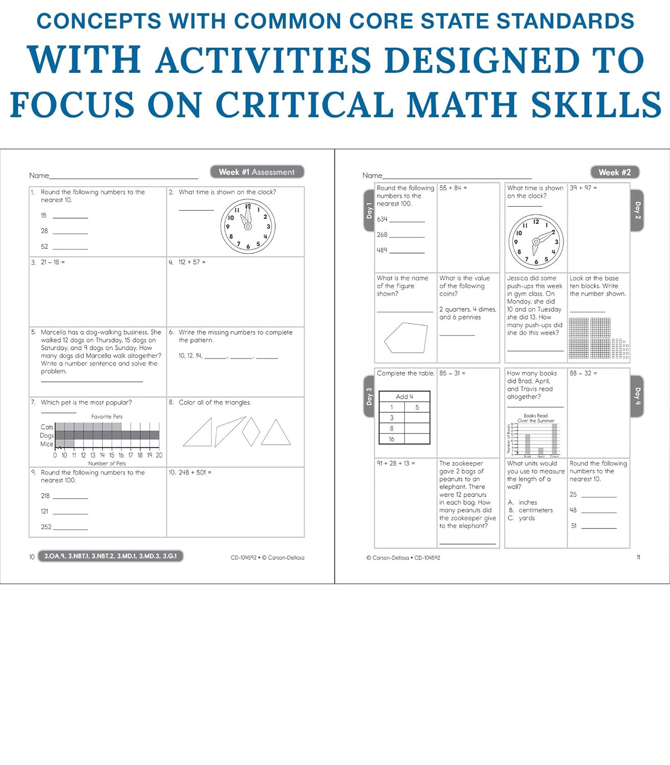 Carson Dellosa Common Core Math 4 Today 3Rd Grade Workbooks, Telling Time, Fract