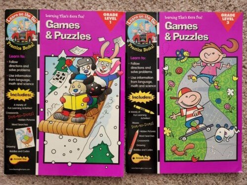 Learn on the Go Practice Book games & Puzzles Grades 1 and 3 NEW
