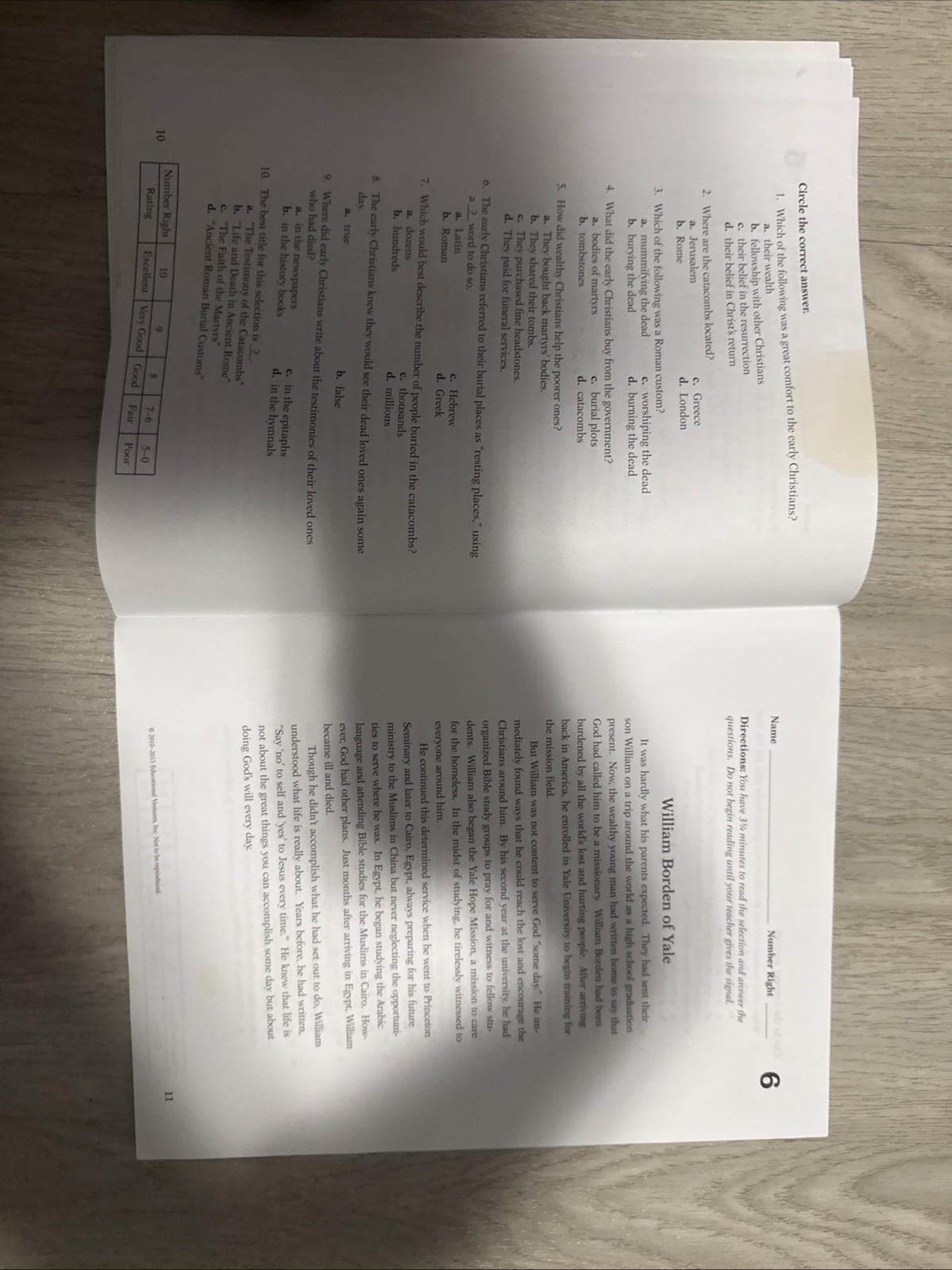 Reading Comprehension Skill Sheets 6 Abeka