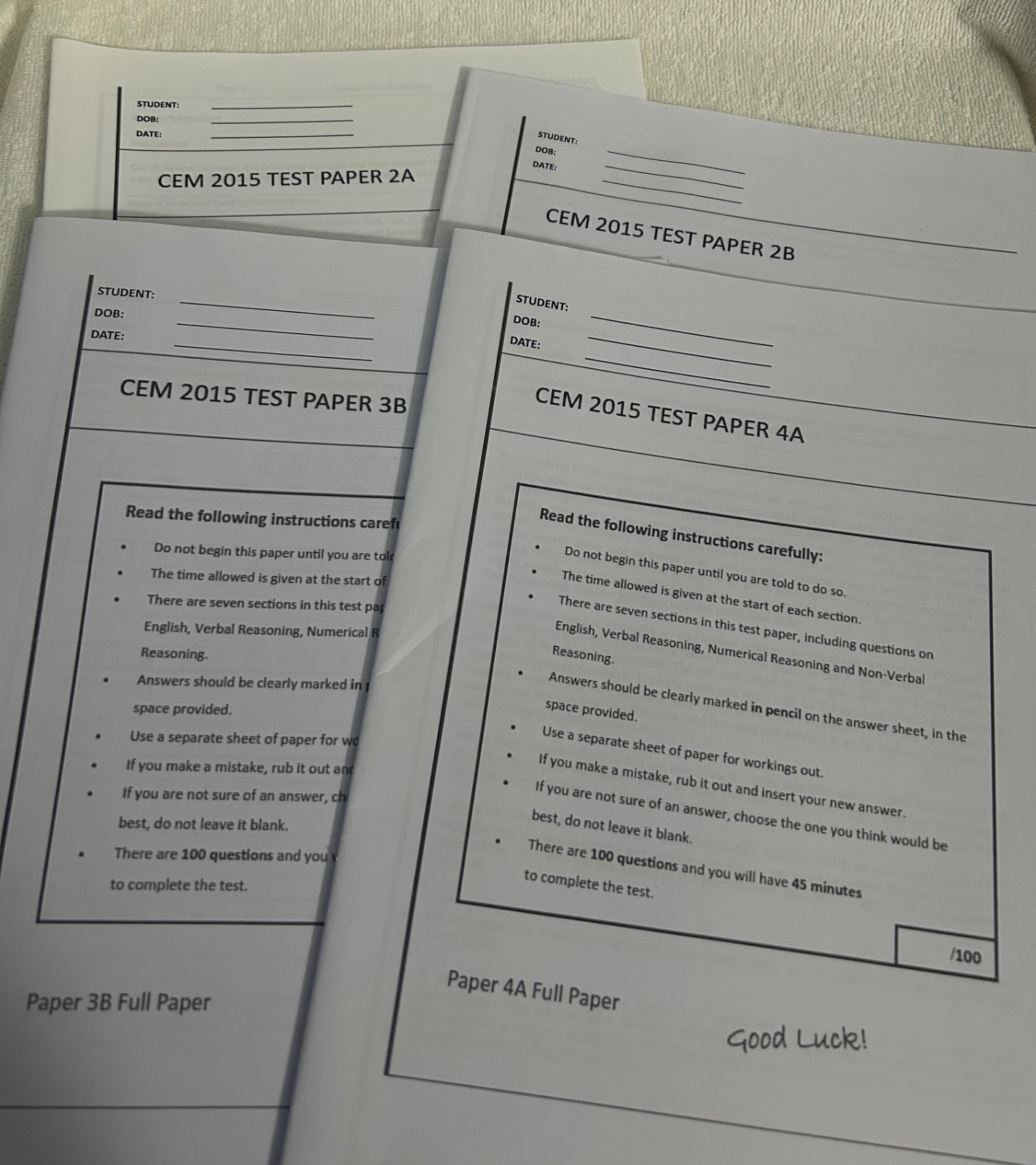 Bundle 4 CEM 2015 Test papers printouts with answers