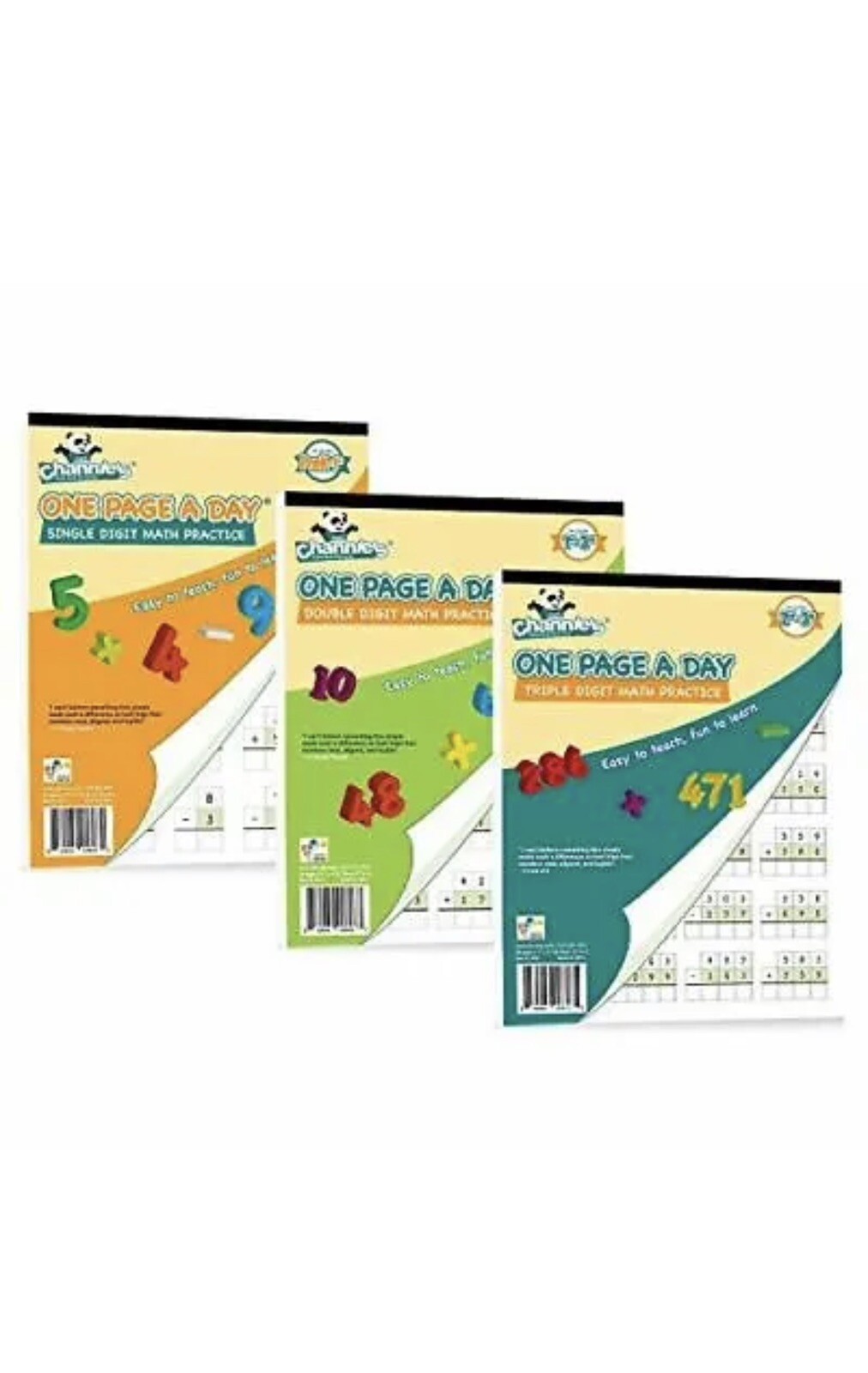 Channie’s One Page A Day Single Math Practice Worksheets 3 Pack M301 M601 M801