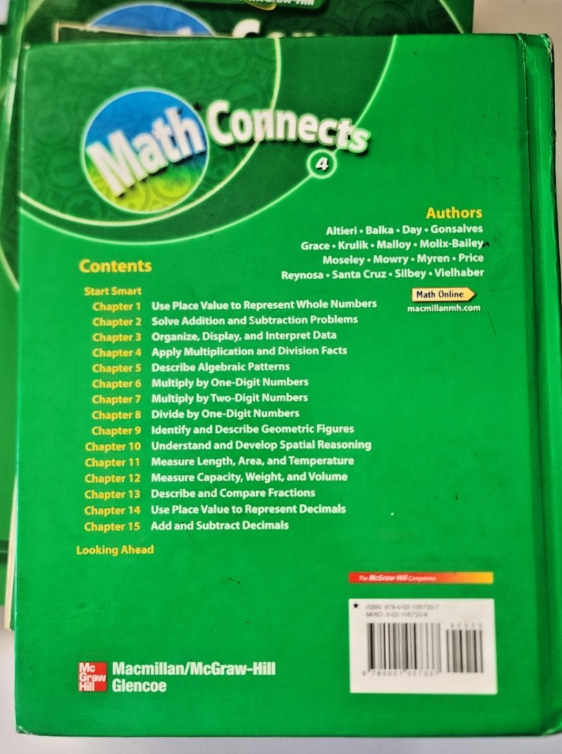 McGraw Hill Math Connects Grade 4 Teacher’s Student Text quiz tests+ 8 Bk set