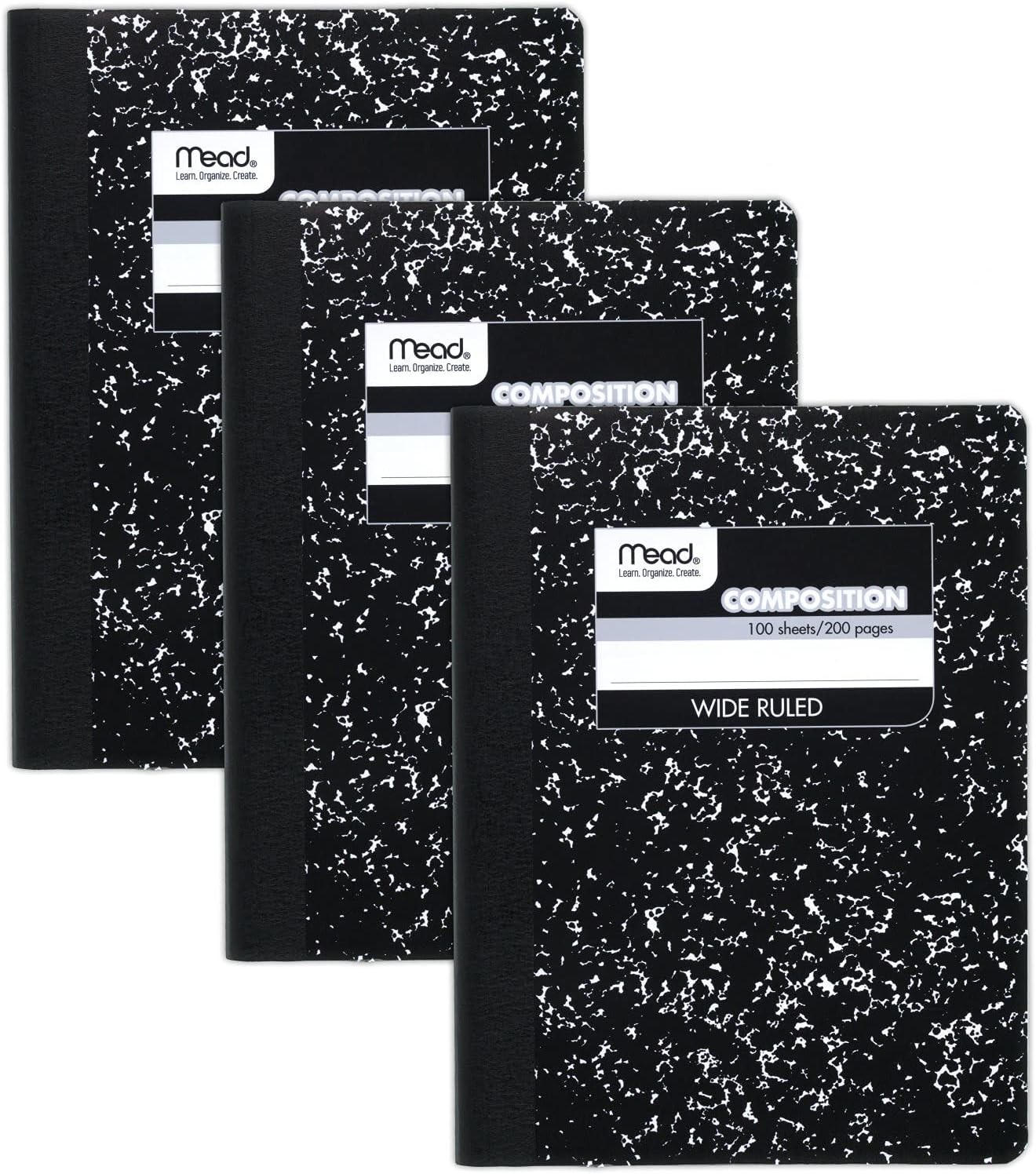 Composition Notebook, 3 Pack, Wide Ruled Paper, 7-1/2″ x 9-3/4″, 100 Sheets per