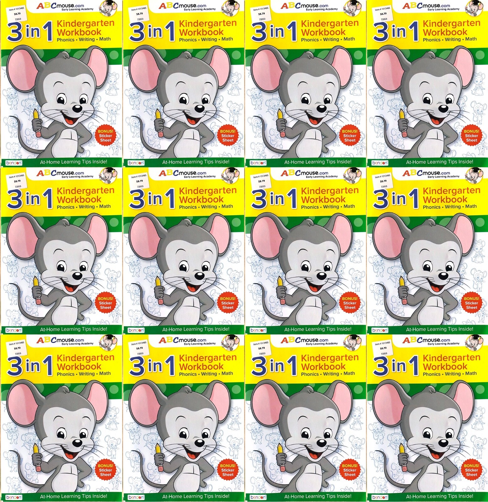 Lot of 12 – ABC Mouse 3 in 1 Kindergarten Workbook-Letters-Numbers-Basic-New