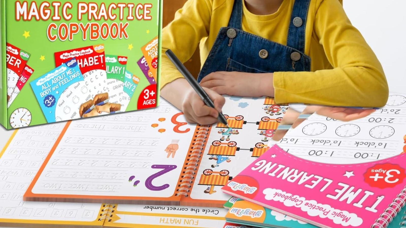 8 Pack Reusable Magic Writing Practice Books for Kids – Handwriting, Numbers, Ma