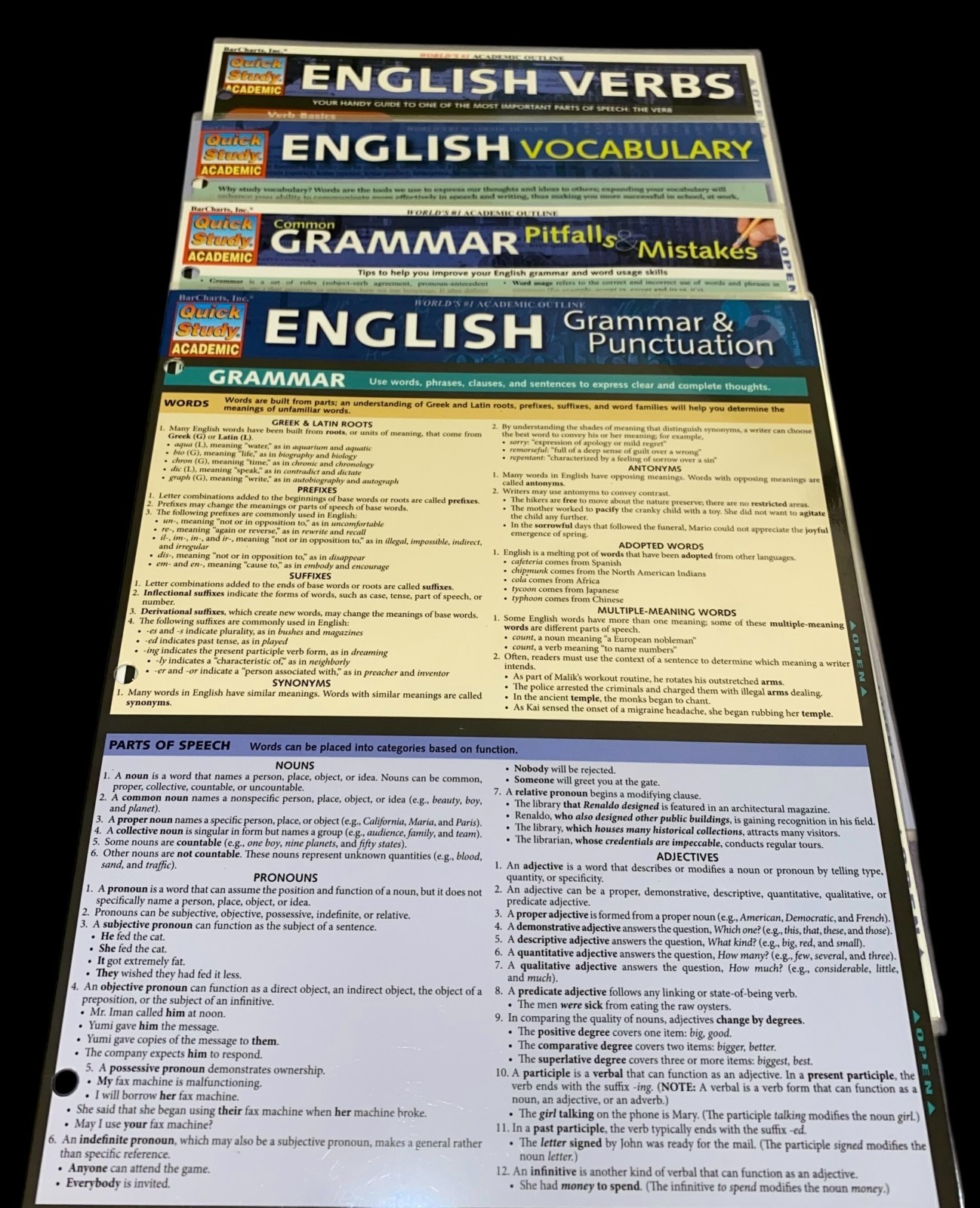 English Grammar Laminated Quick Study Academic Guides (4) By Bar Charts