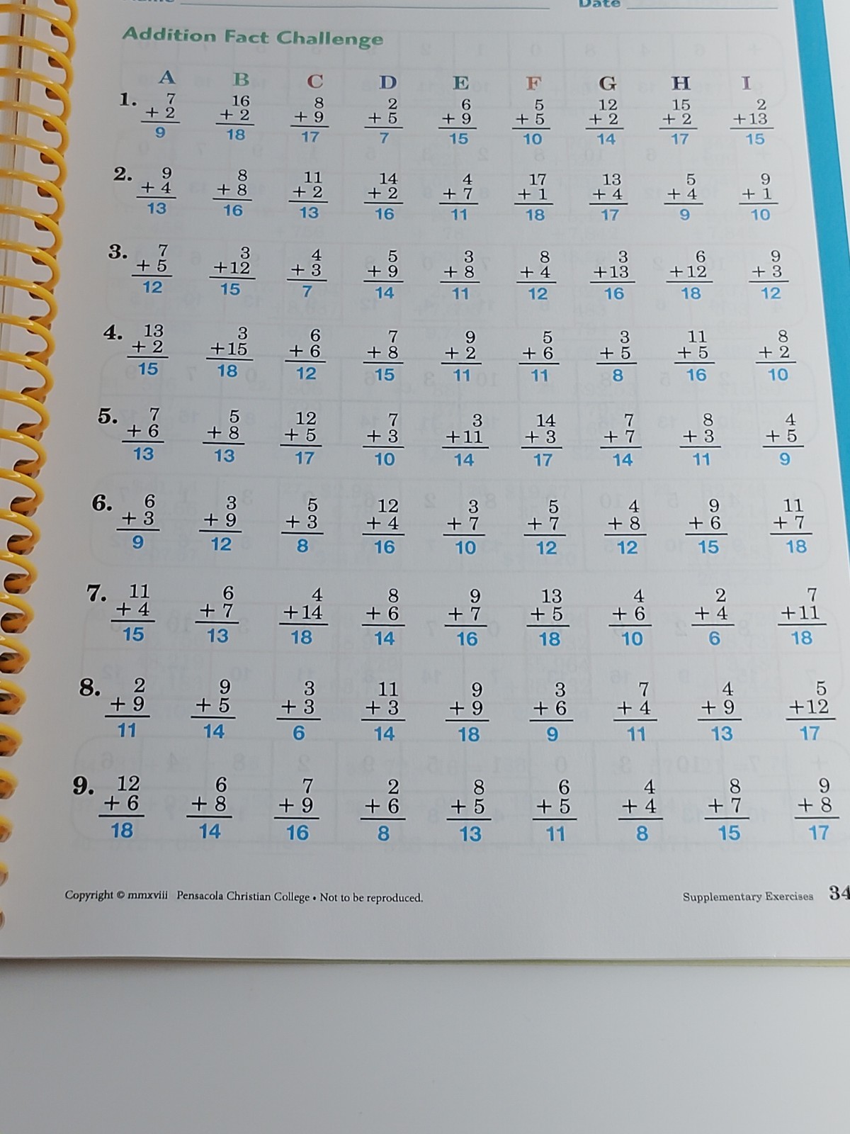 Abeka Arithmetic 3 Work-text Teacher Key Sixth Edition 2018 Spiral Bound