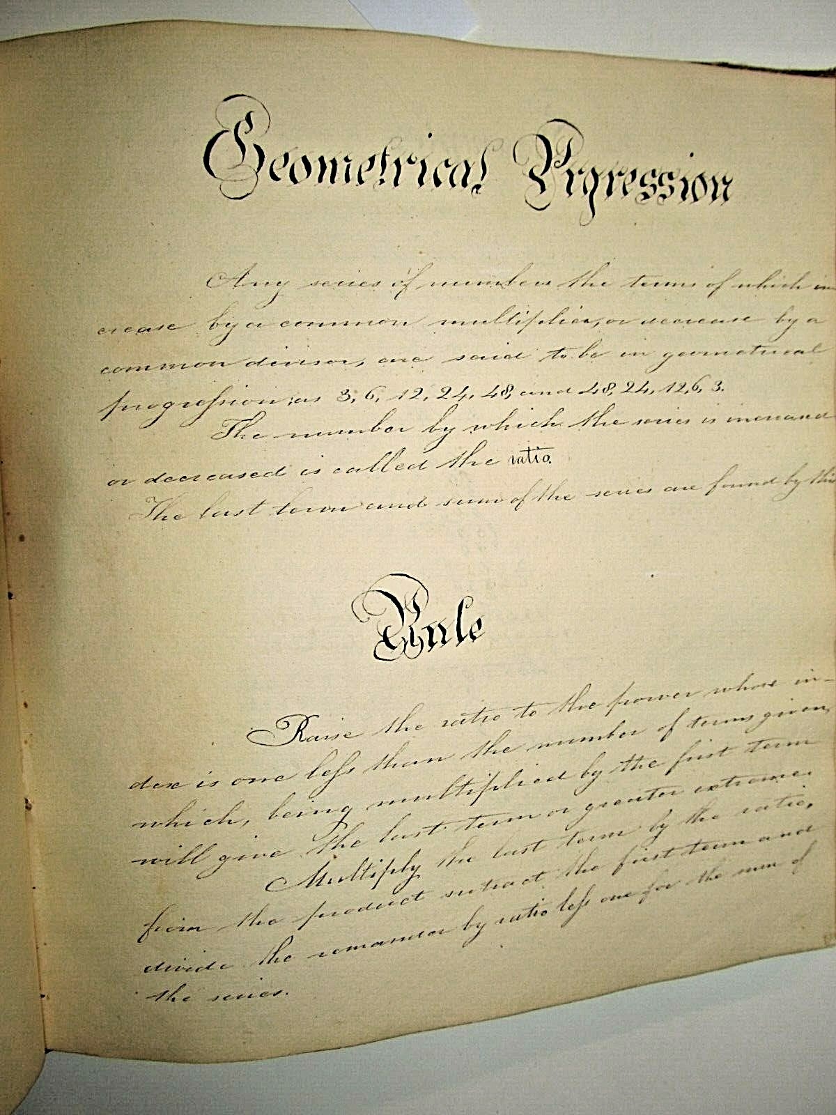 NICE EARLY MATH COPY BOOK, CIRCA 1850??, ABOUT 90 PAGES