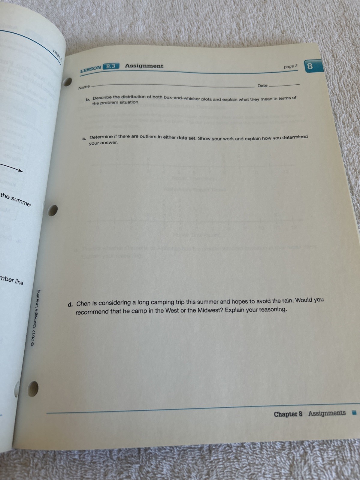INTEGRATED MATH I CARNEGIE LEARNING * Student Assignments – good Condition*