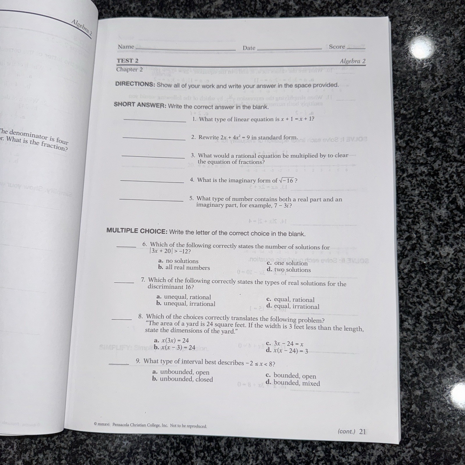 Abeka Algebra 2 Book Set Textbook Student Teacher Solution Quiz Test Manual