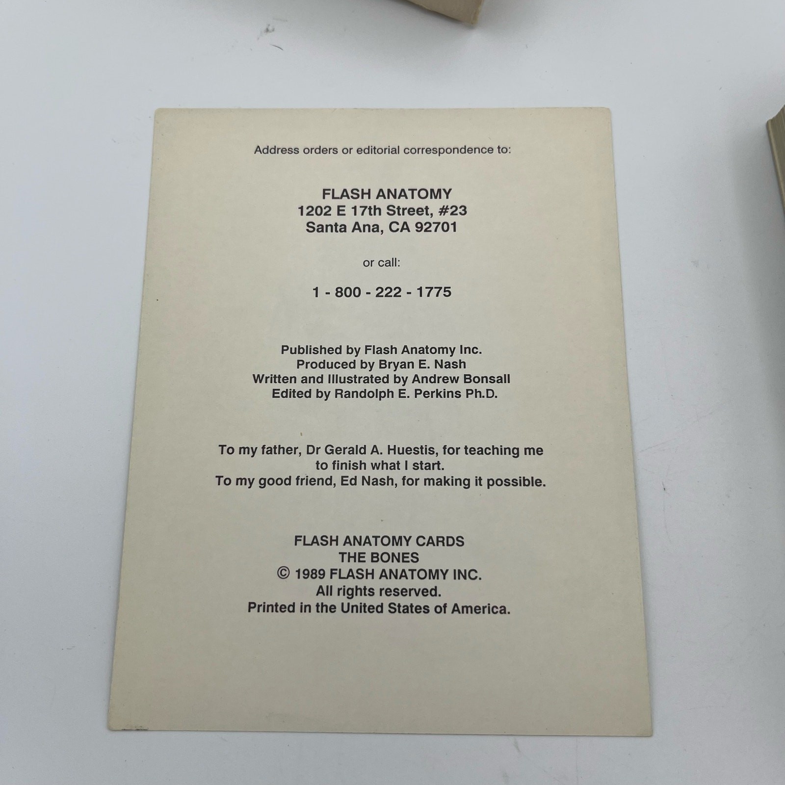 Flash Anatomy Flash Cards: The Bones By Andrew Bonsall Vintage 1989