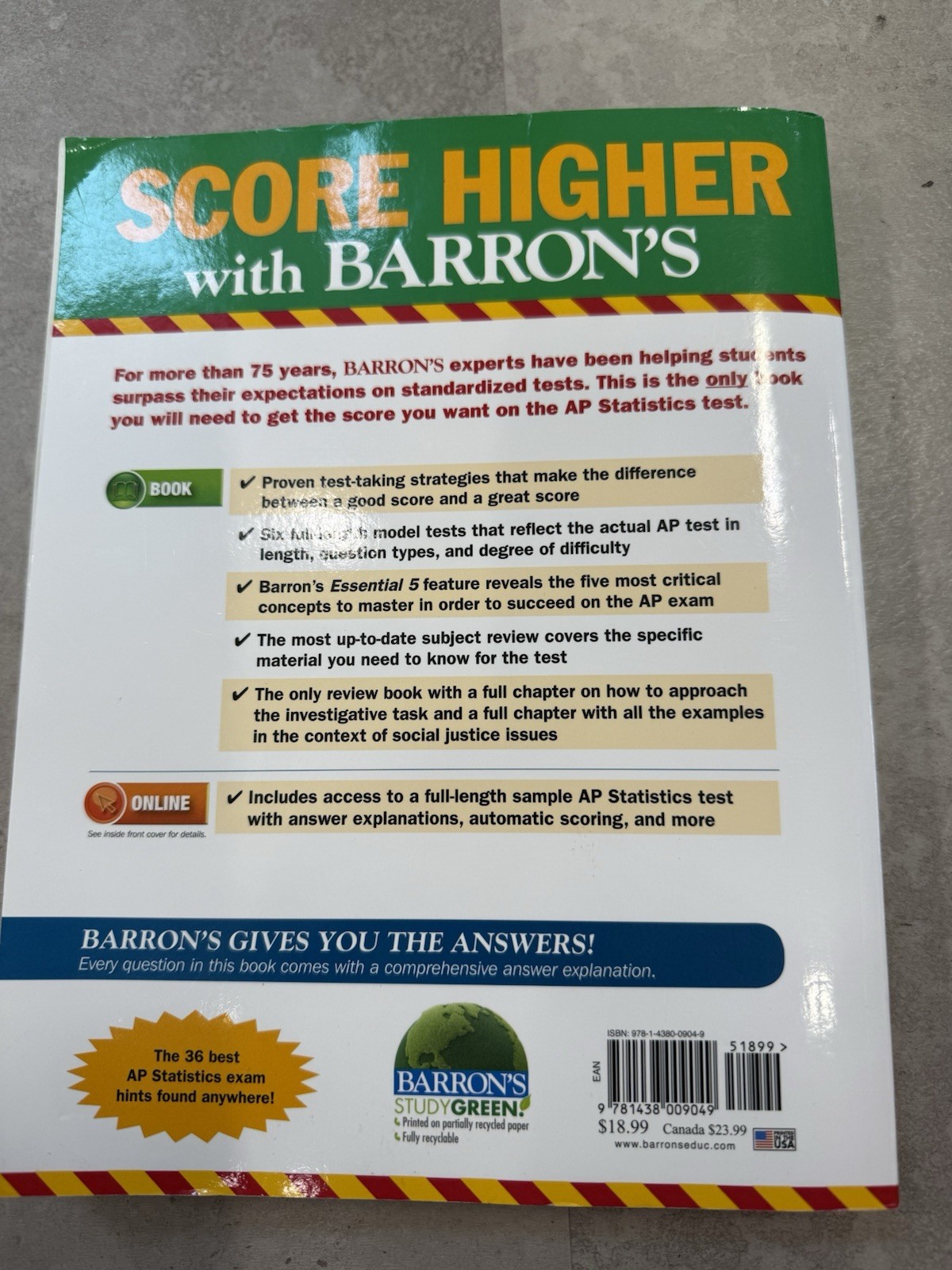 Barron’s AP Statistics Study Guide 9th Edition Martin Sternstein Paperback