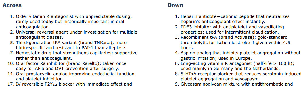 Website. Antithrombotic interactive crosswords. Pharmacological. Medical.