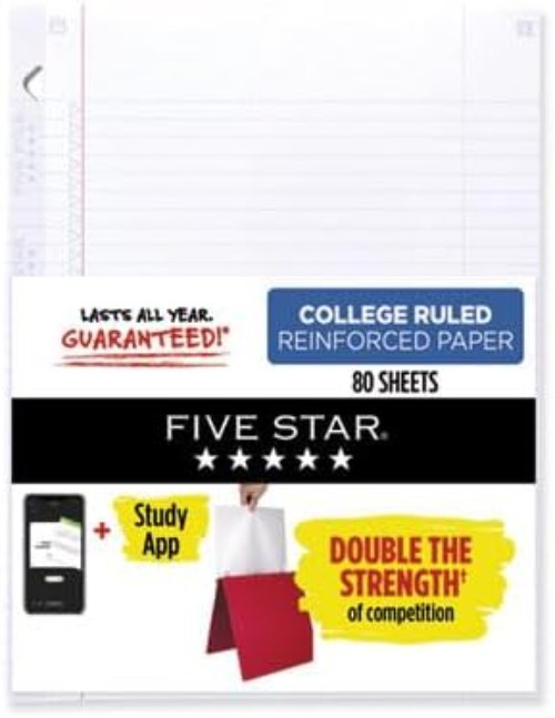 Ink Bleed Resistant Loose Leaf Paper, 80 College Ruled Sheets, 8.5″ x 11″ Size