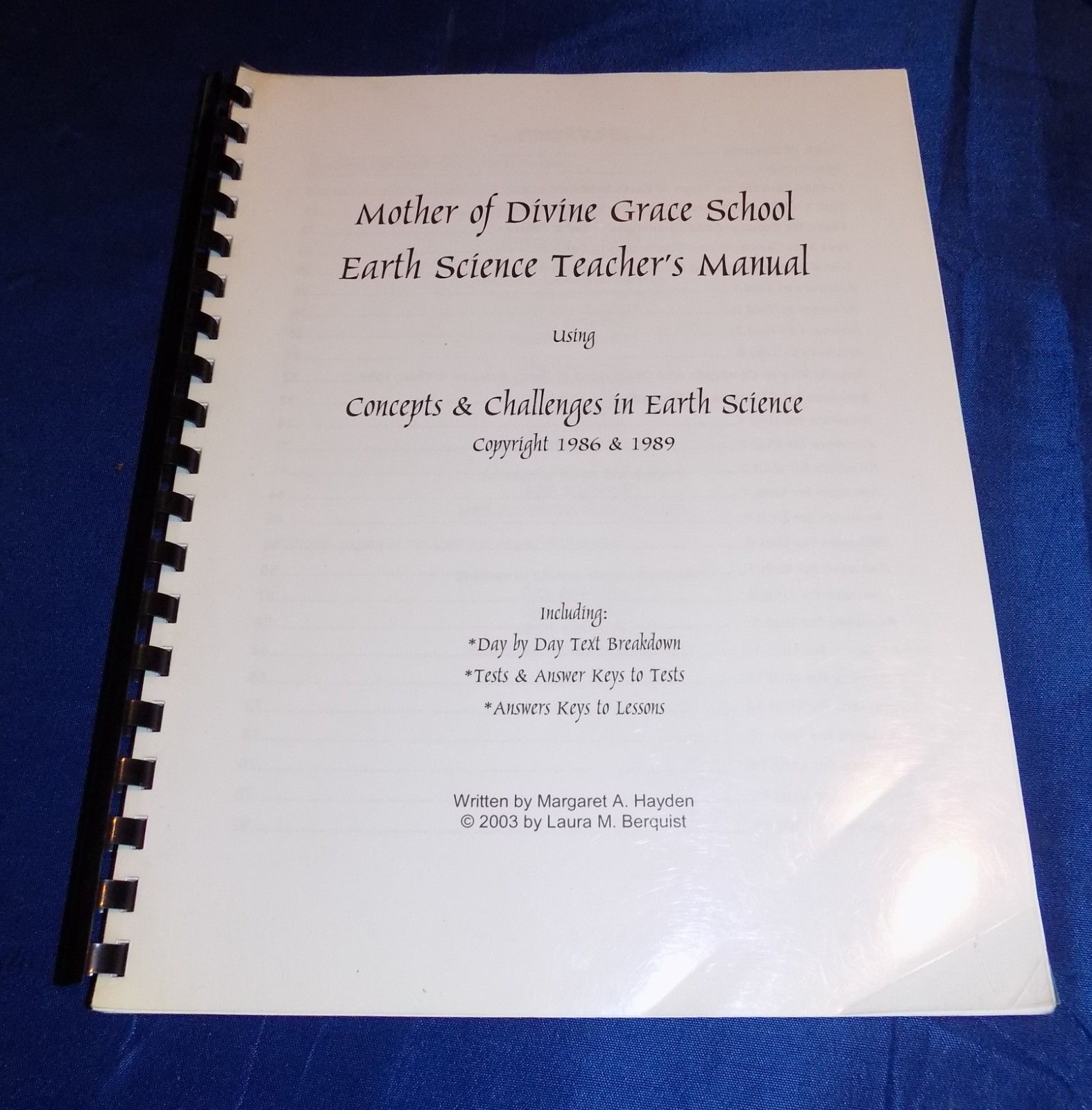 Mother of Divine Grace School Earth Science Teacher’s Manual 2003 M Hayden PBack