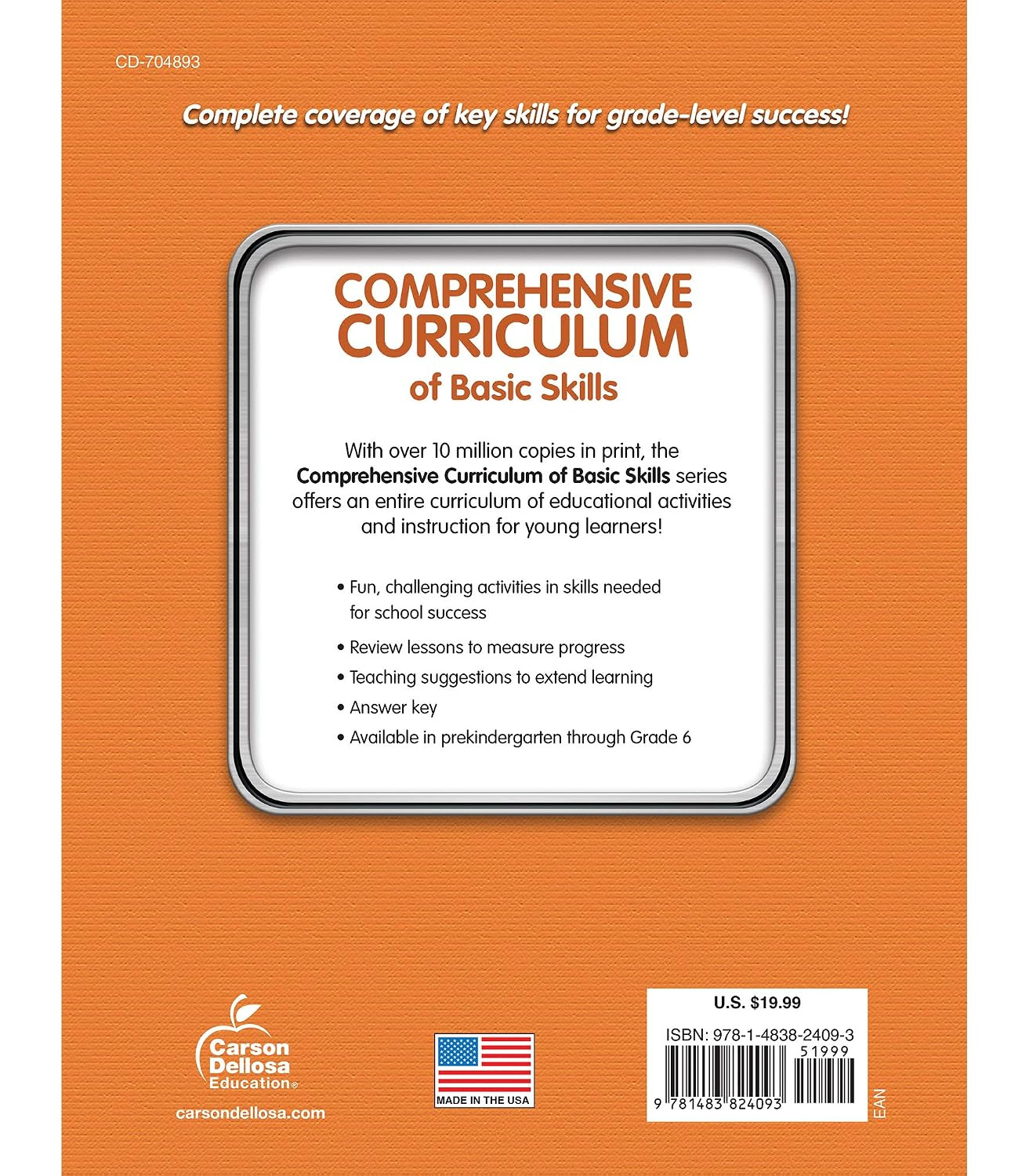 Comprehensive Curriculum of Basic Skills Kindergarten Workbook, Math, Reading, W